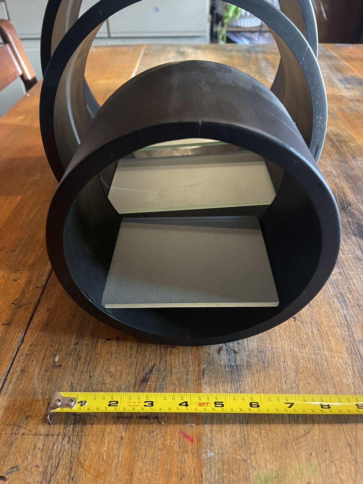 Set of 3 Black Round Circle Wall Shelves with Glass Insert Retro