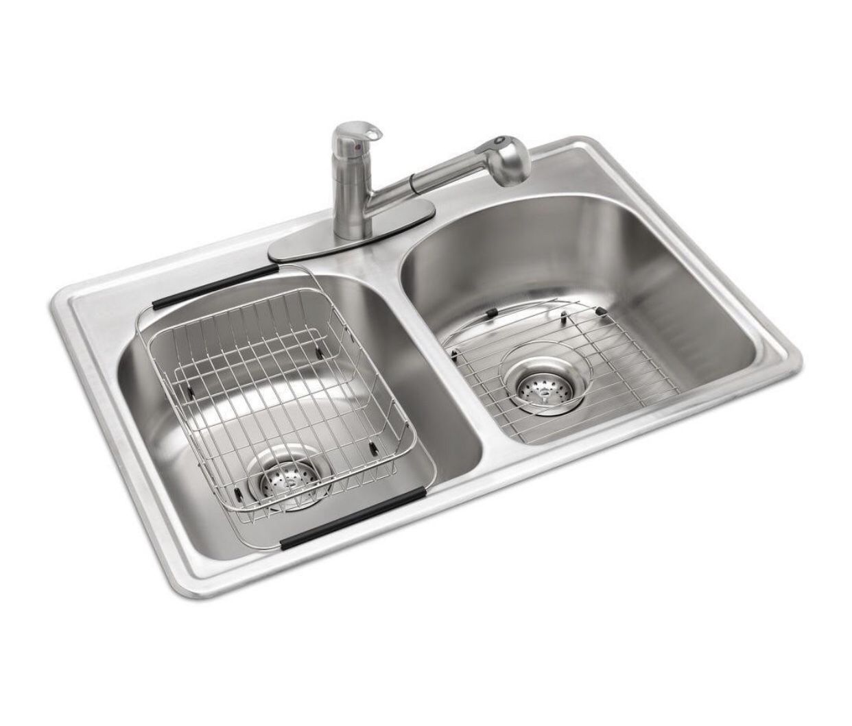 All-in-One Drop-In Stainless Steel 33 in. 3-Hole Double Bowl Kitchen Sink