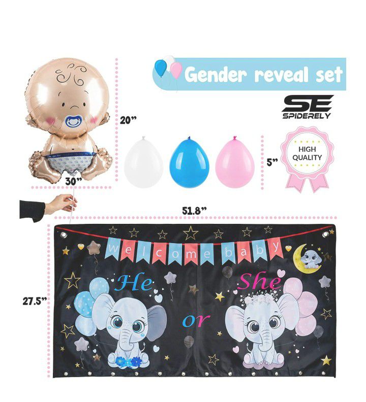 Gender Reveal Balloons Complete Kit - Blue and Pink Balloon Decorations for Big Reveal-High-density Drop Bag with Metallic Caps-Backdrop