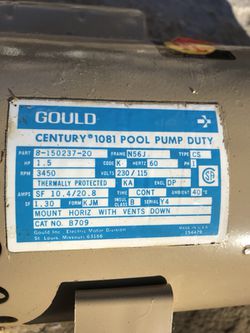 gould century 1081 pool pump duty