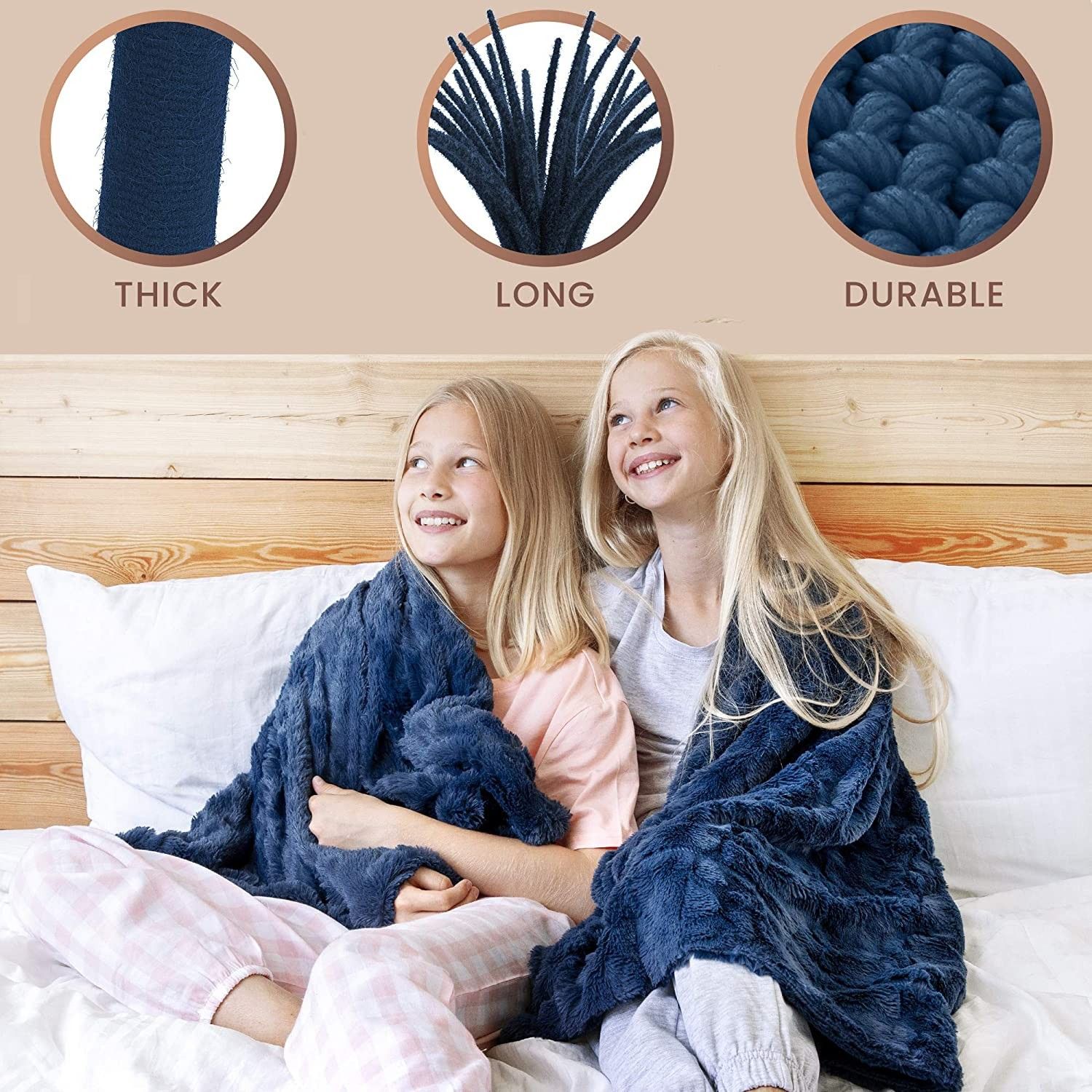 Luxury Faux Fur Throw Blanket - Ultra Soft and Fluffy - Plush Throw Blankets for Couch Bed and Living Room 50x65 (Full Size) Navy Blue