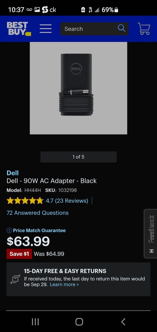 Dell - 90W AC Adapter Black