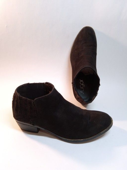 SUGAR Black Low Block Heel Ankle Boots Booties Microfiber Faux Suede Womens 6M
