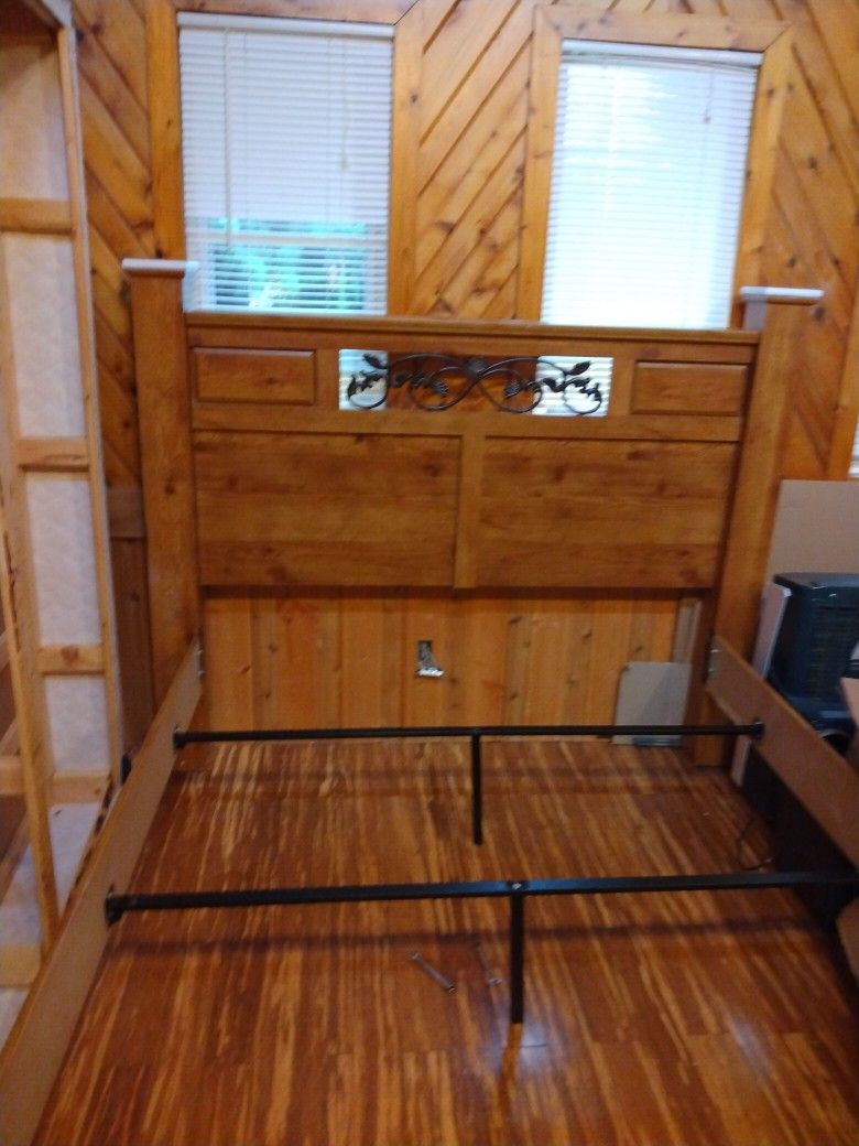 Wood Queen Size Bedframe With Two Drawer Storage