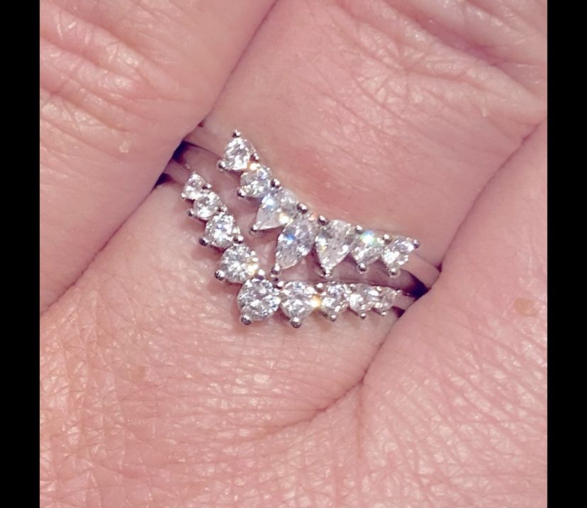 V Shape Diamond Half Eternity Silver Band S925 Sz 6,7,8