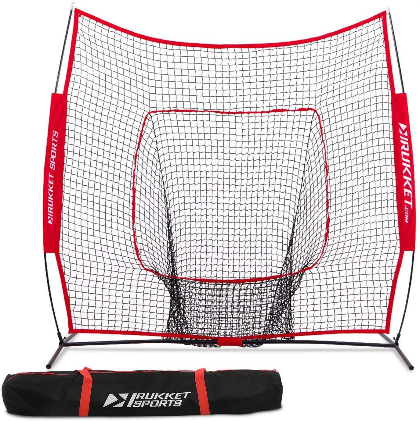 Rukket 7x7 Baseball & Softball Net, Practice Hitting, Pitching, Batting and Catching, Backstop Screen Equipment Training Aids, Includes Carry Bag (7x7