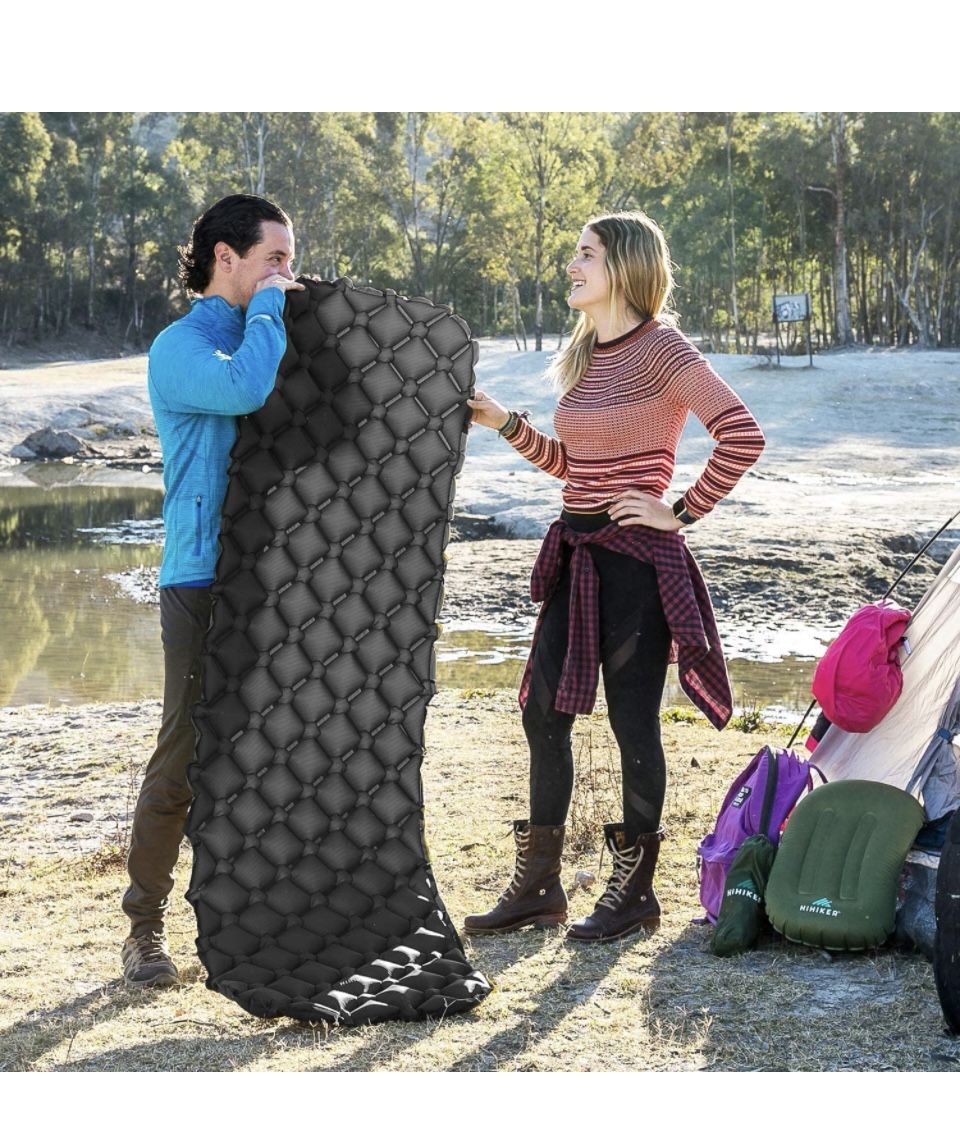 HiHiker Camping Sleeping Pad– Ultralight Backpacking Air Mattress w/Compact Carrying Bag –Sleeping Mat for Hiking Traveling & Outdoor Activities. (Gra