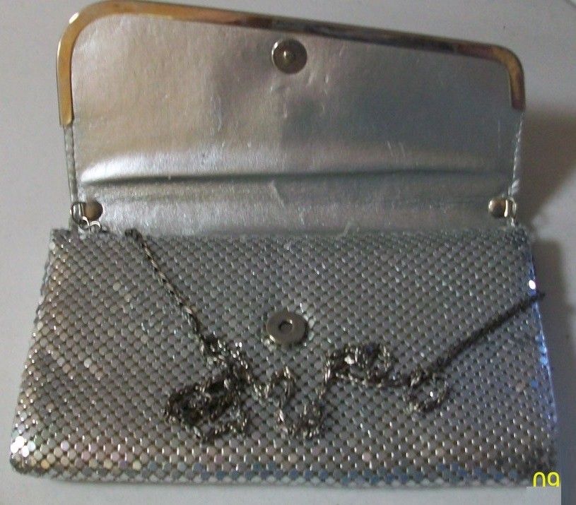 Silver Shade Crystal Metal Mesh Roll Evening Bag Clutch Purse Shoulder & chain strap Magnetic closure Metal Mesh Roll Evening Bag Clutch Purse (W10"