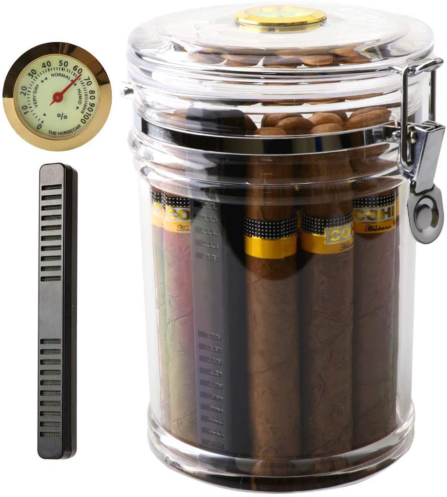 Acrylic Humidor Jar with Humidifier and Hygrometer (Clear)
