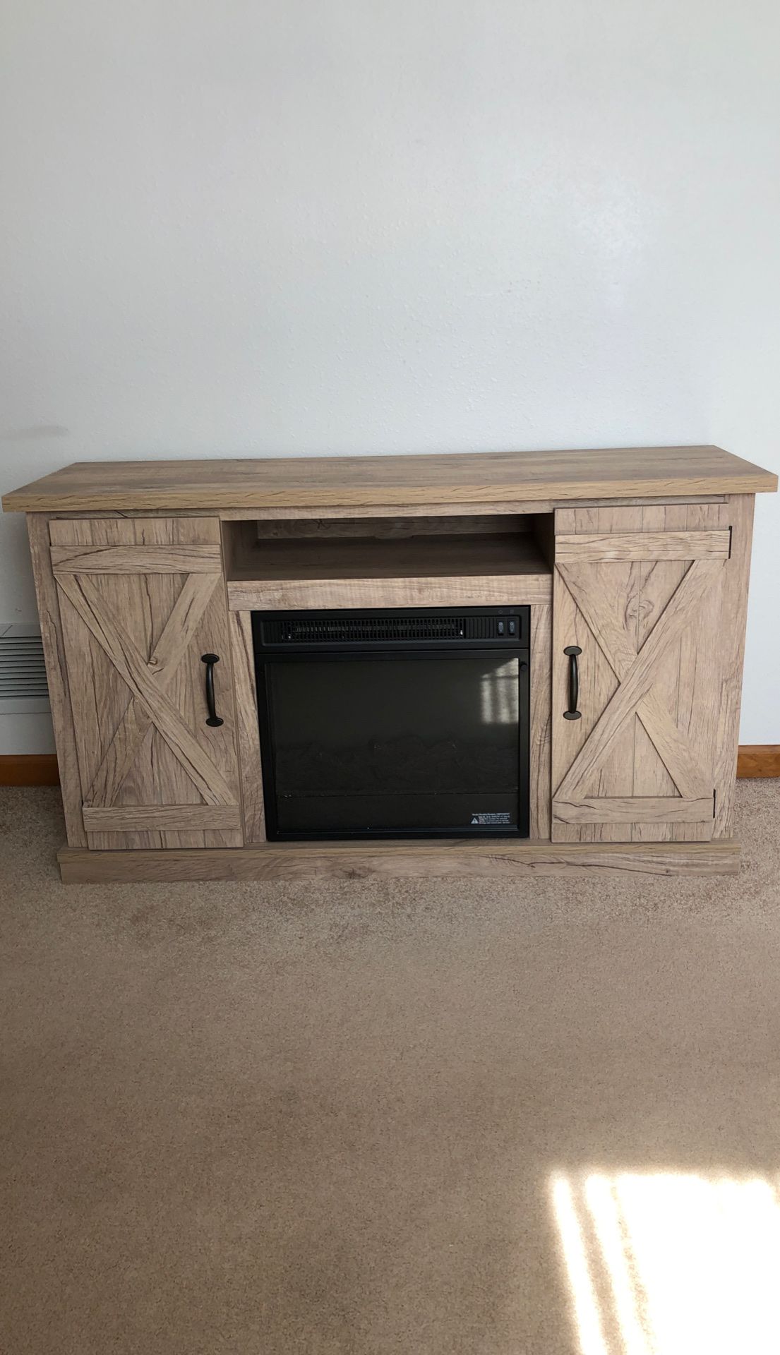 BRAND NEW TV stand with electric fire place Ashland pine color