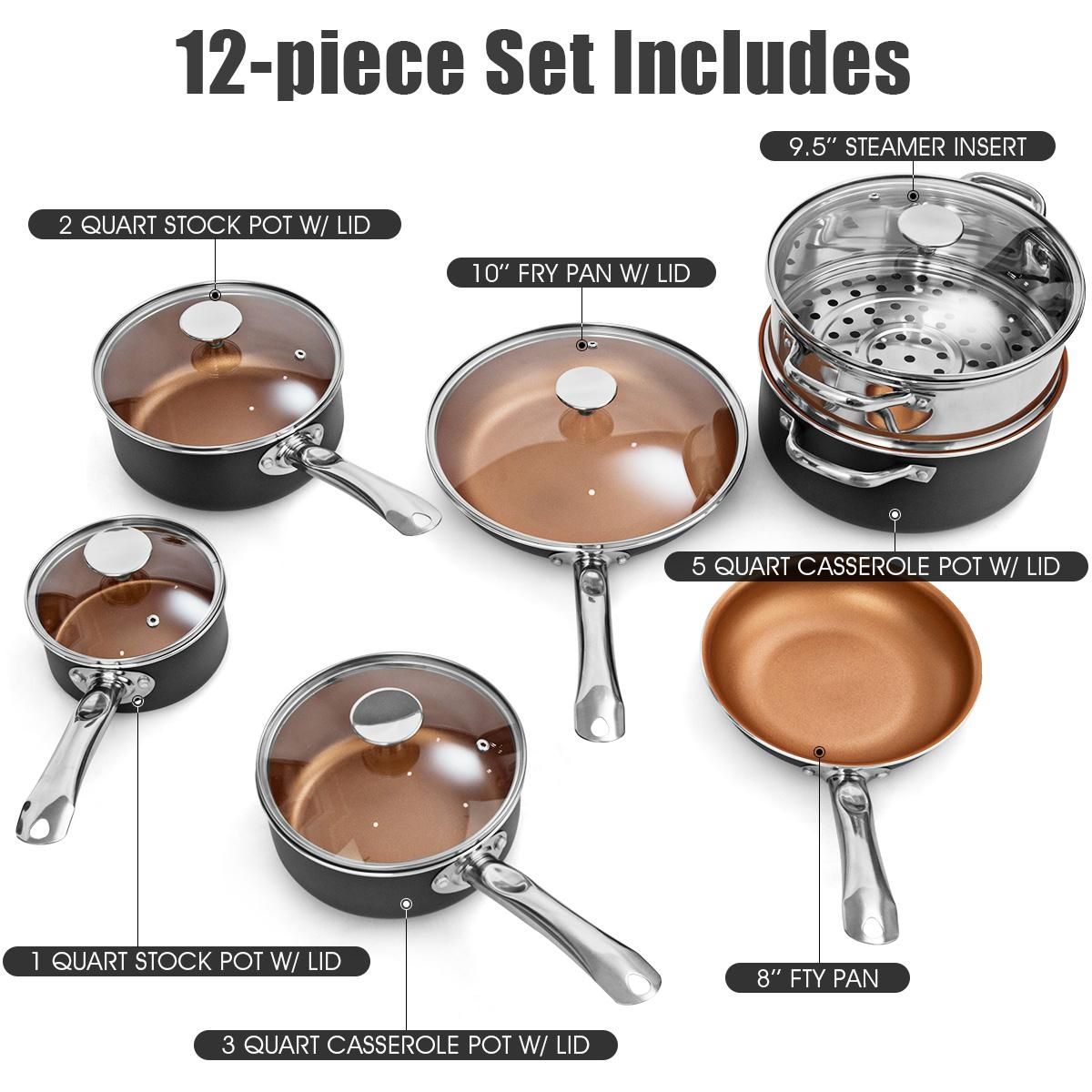 Costway 12 Piece Nonstick Cookware Set Copper Pots Pans Set