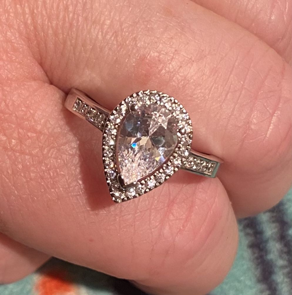 Tear Cut Diamond Halo Silver Ring S925 Sz 6,8,9,10