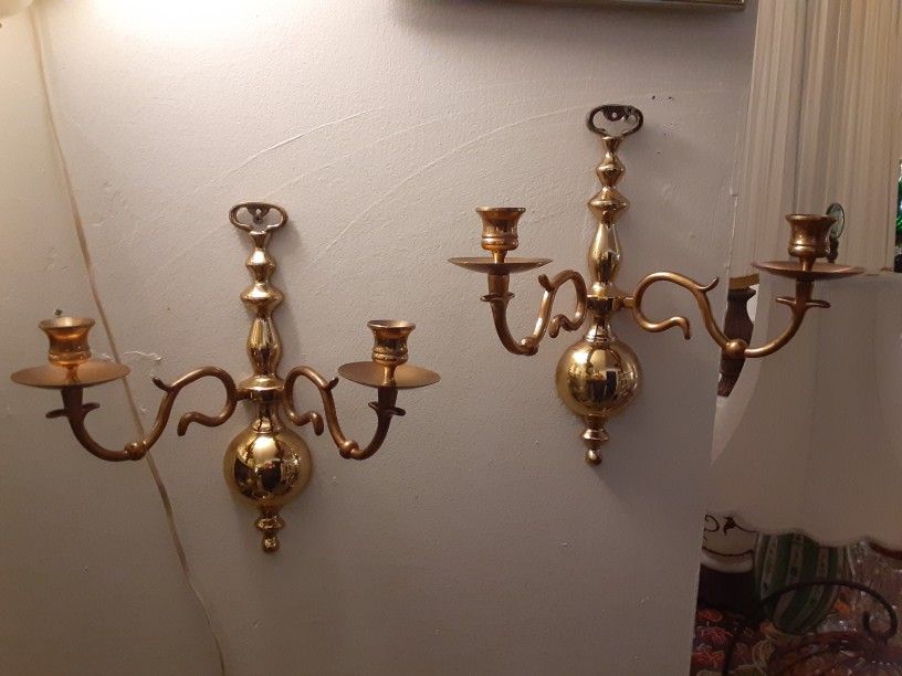 REALLY NEAT LOOKING PAIR of SOLID BRASS CANDLE holders 12 INCHES Tall