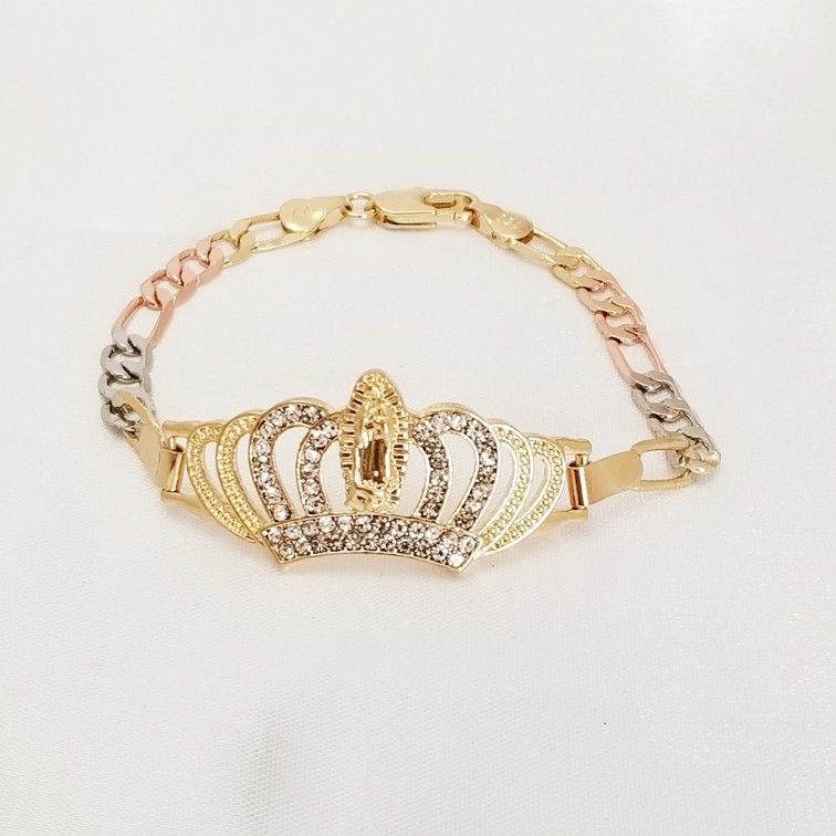 Guadalupe Crown Women's Bracelet. 18K Gold Plated. New
