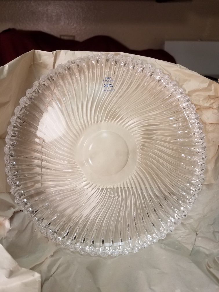 EUROPEAN CRYSTAL FOOTED CAKE PLATE AND SERVING PLATES