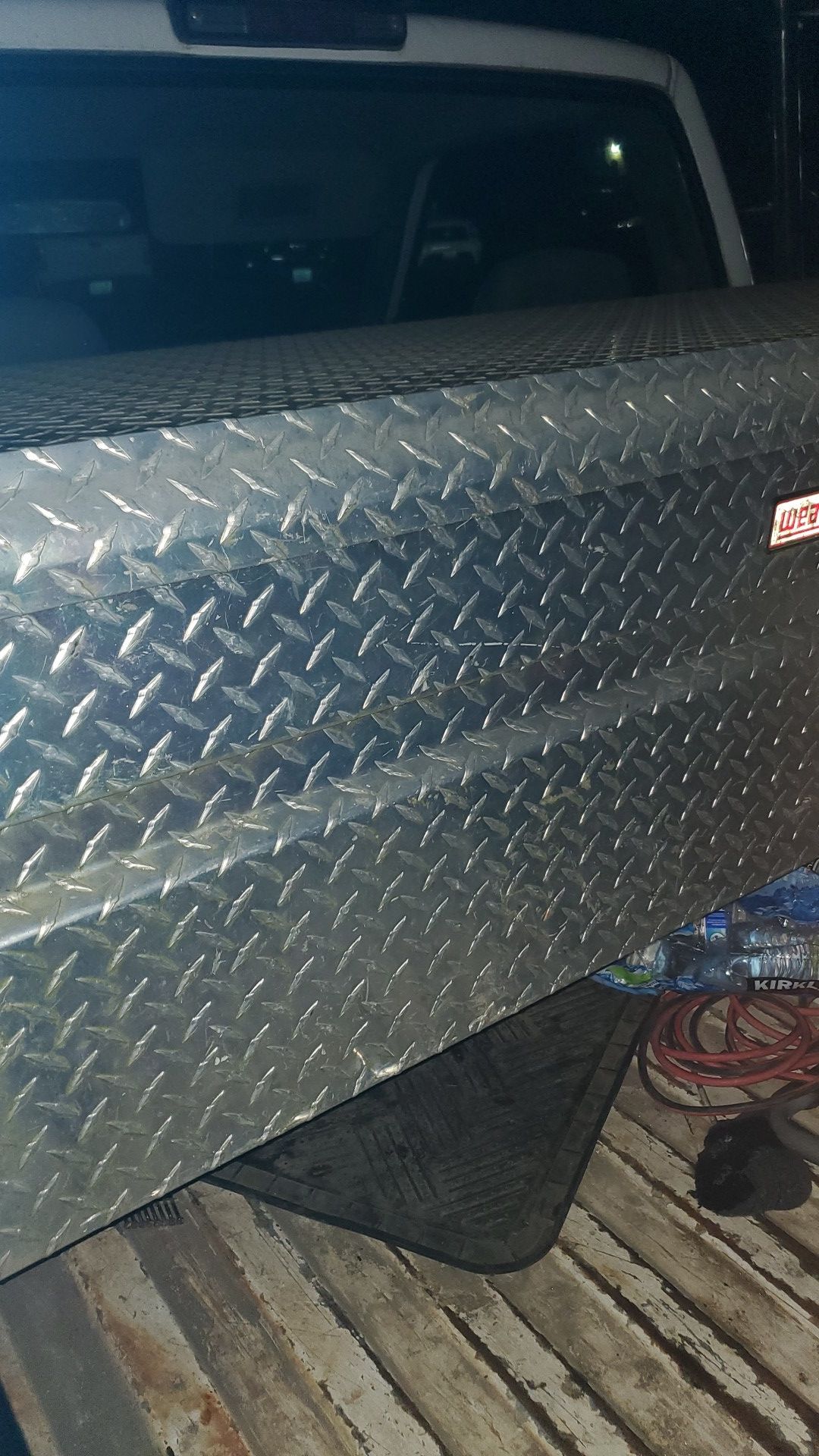 Large Diamond plate tool Box with side boxes and ladder rack optional