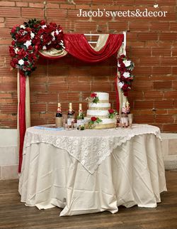 Red And White flower Backdrop Garland  Thumbnail