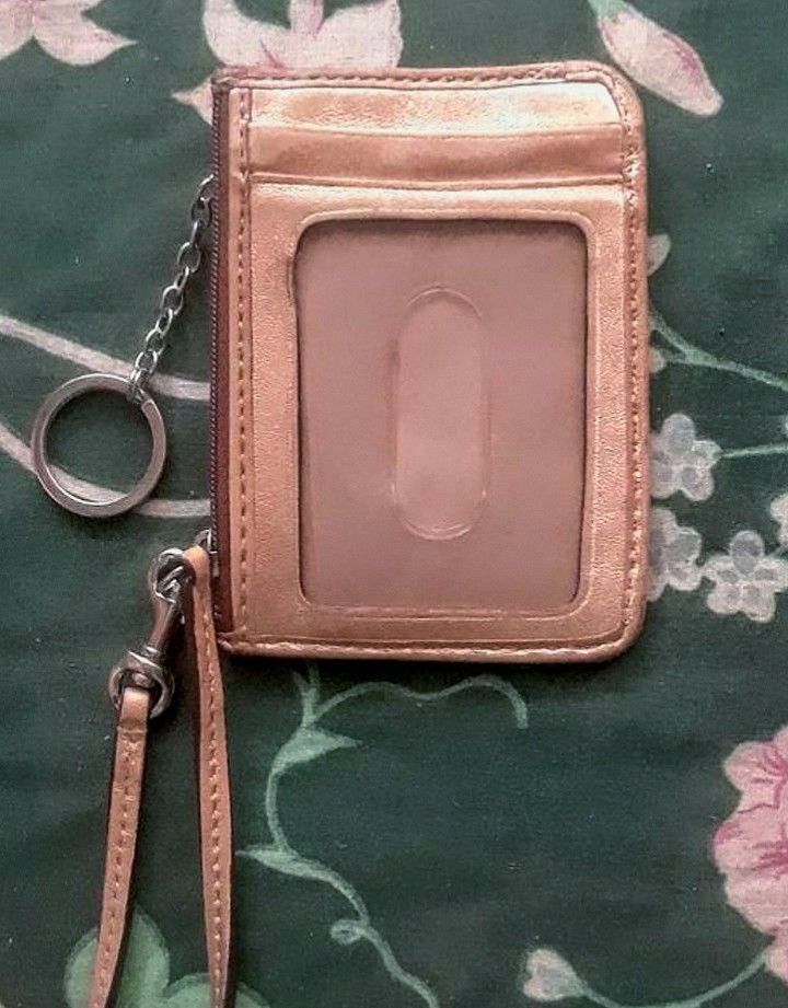Coach Mini Signature Tan & Gold Small Keychain Wristlet Wallet