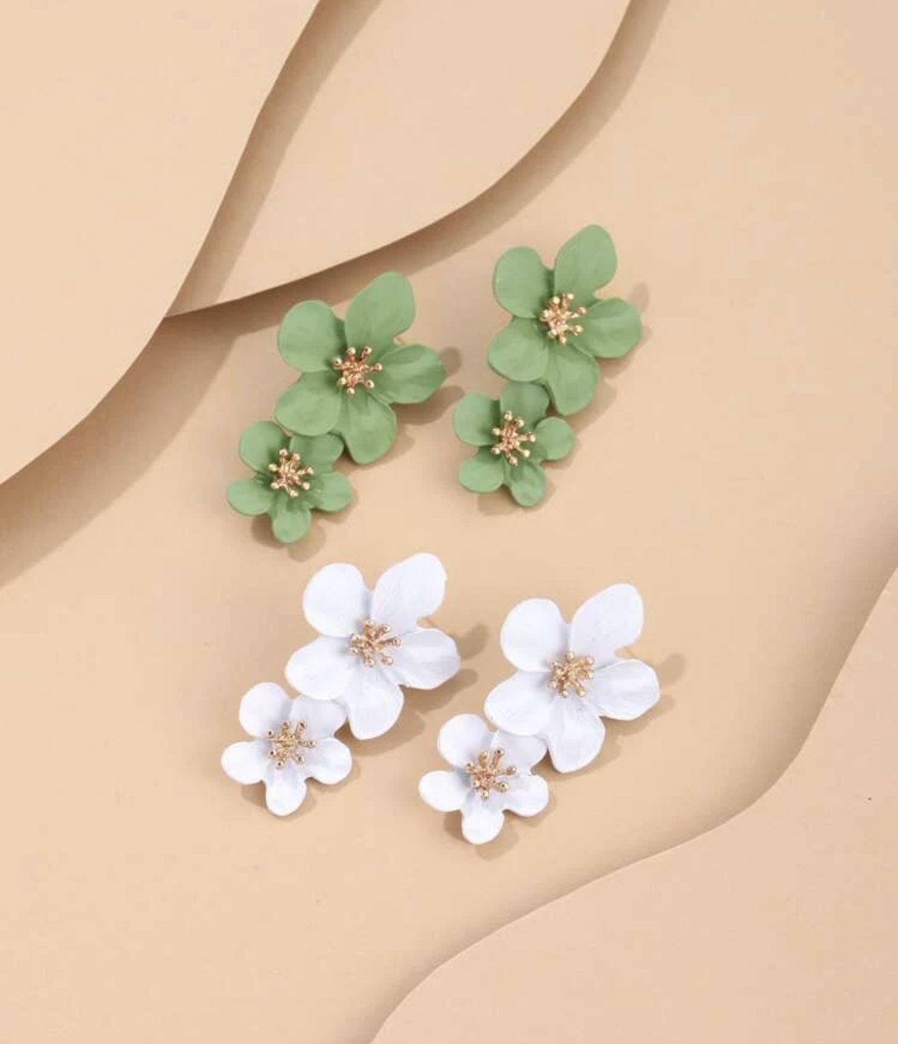 2 Pair Flower Decor Drop Earrings 