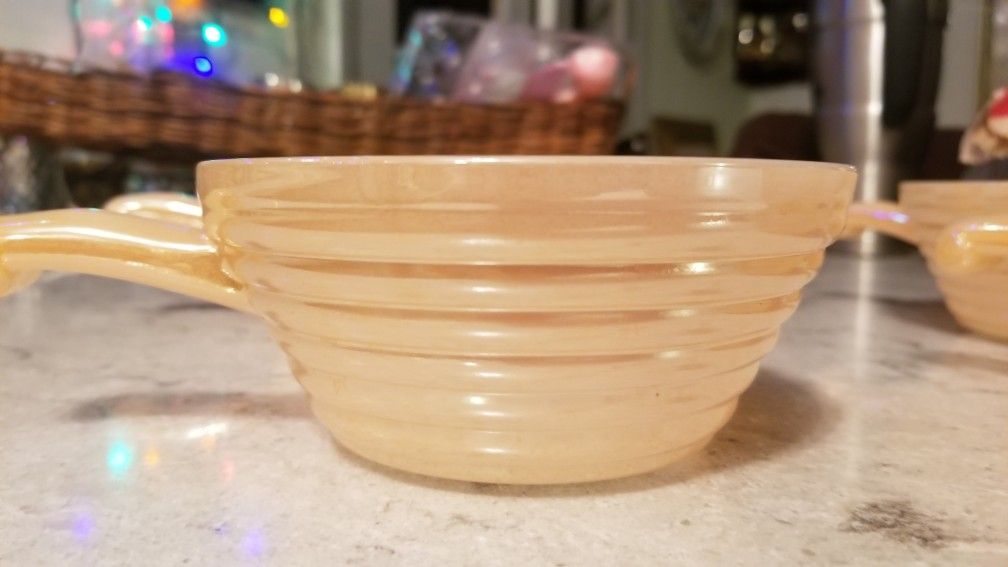 Fire king ovenware peach luster bowls