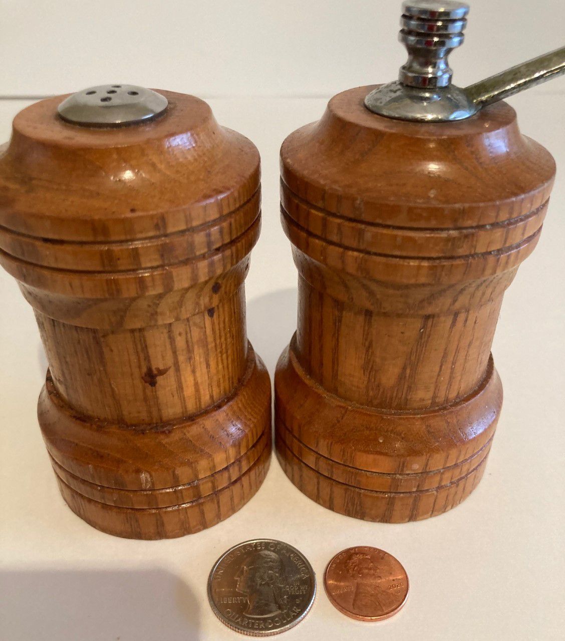 Vintage Set of Wooden Salt & Pepper Shakers, Shaker Set, Made in USA, Quality, Olde Thompson, Kitchen Decor, Table Display, Shelf Display
