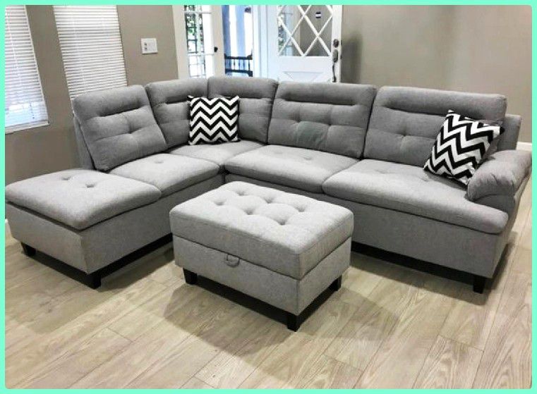 New grey fabric sectional sofa with storage ottoman 106" x75" couch upholstery