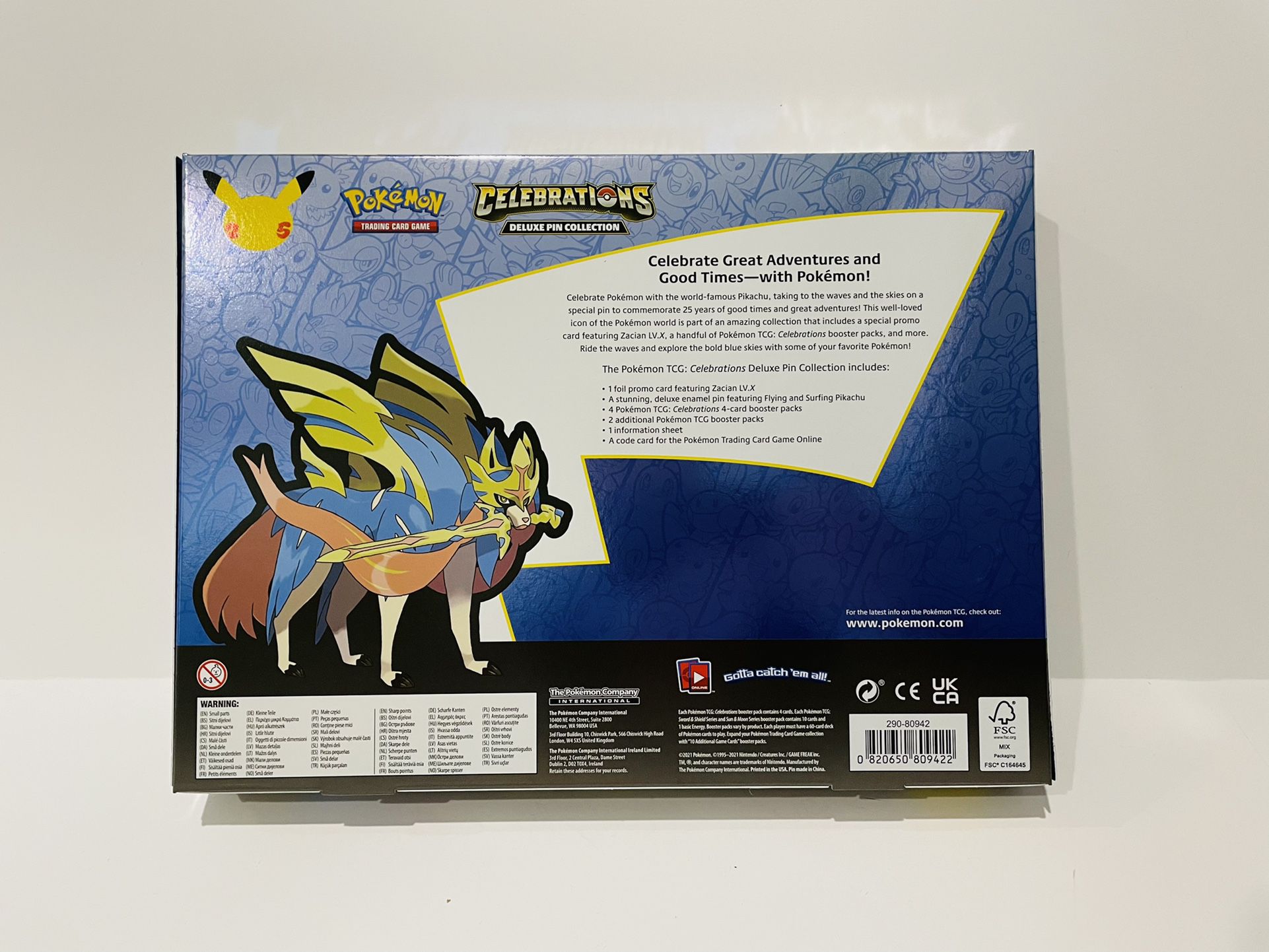 Pokemon TCG Celebrations Deluxe Pin Collection Box Zacian Sealed
