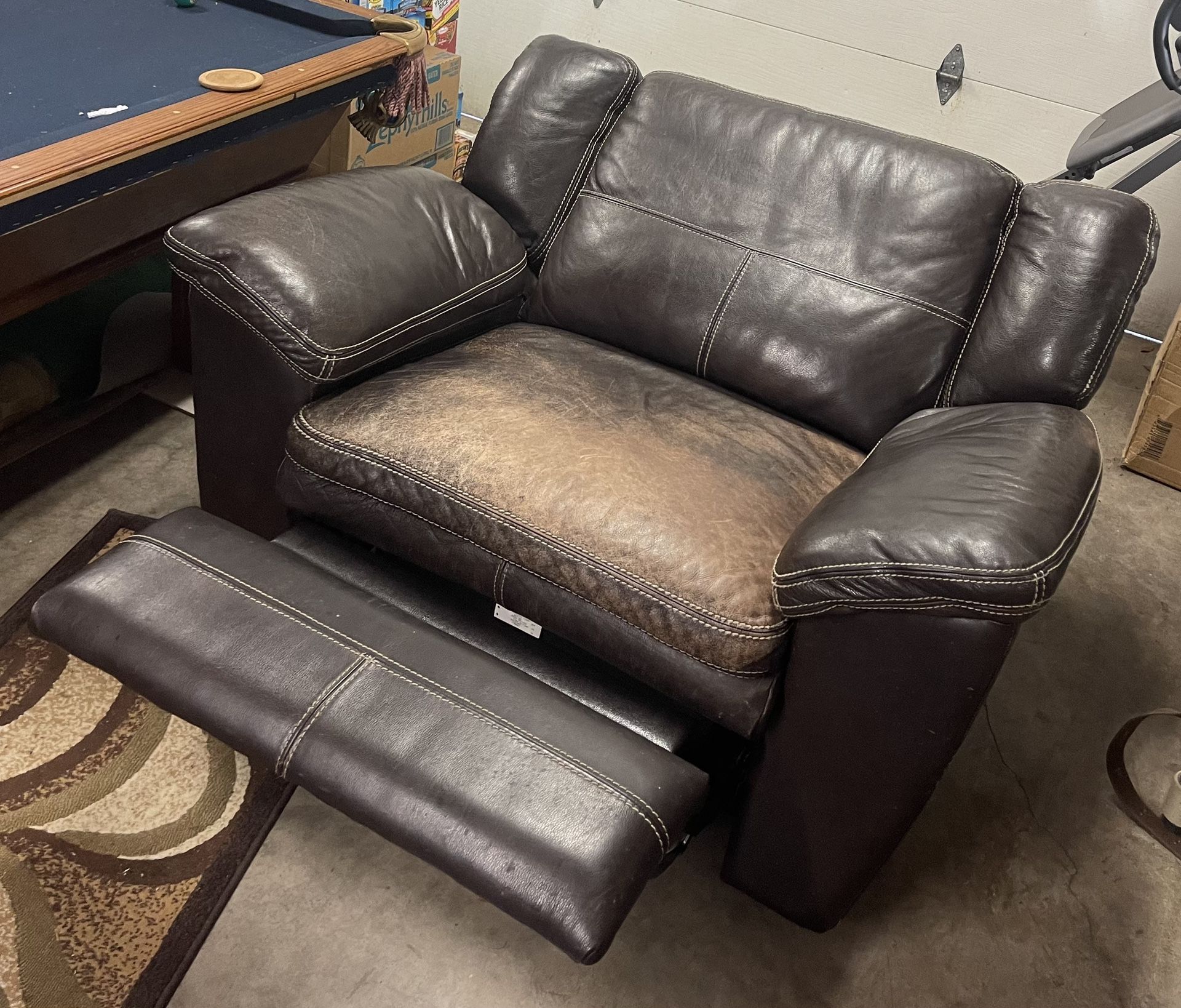 La-Z-Boy Dark Leather Reclining Chair & A Half