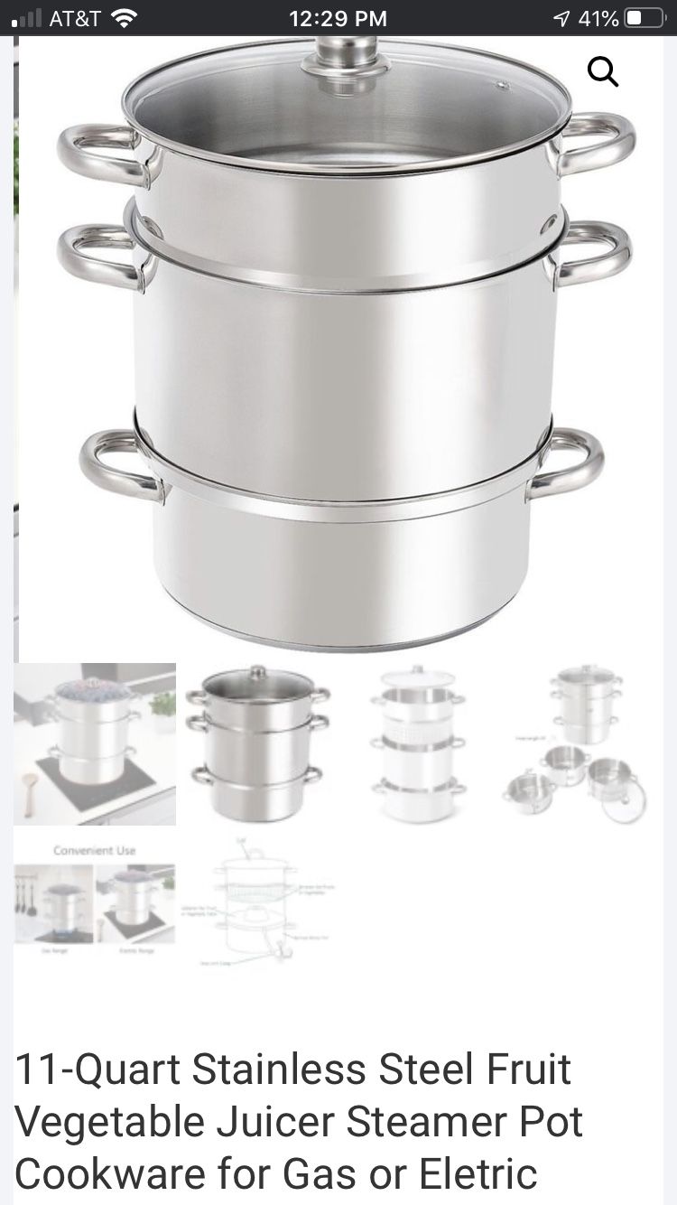 11-Quart Stainless Steel Fruit Vegetable Juicer Steamer Pot Cookware for Gas or Eletric Range