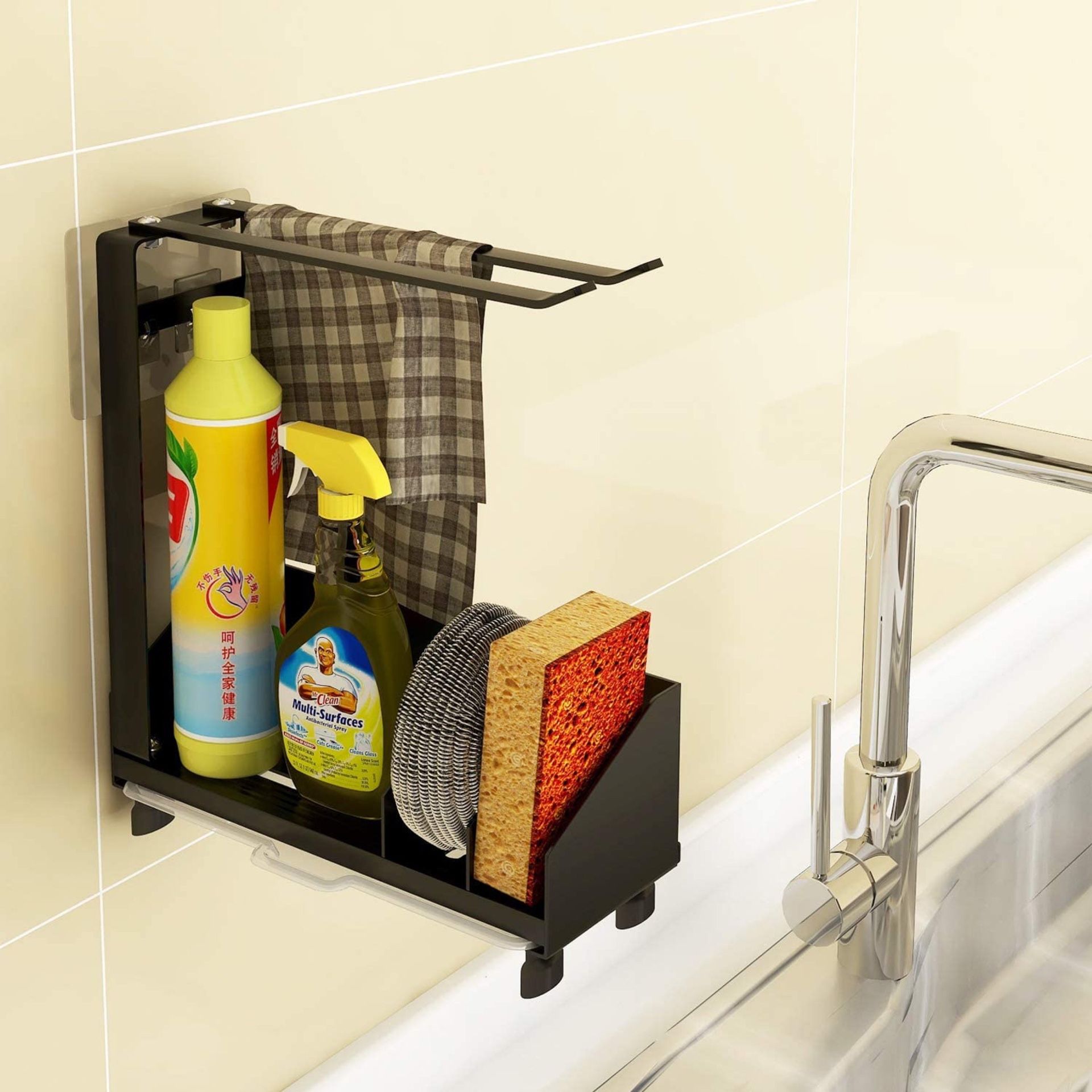 Kitchen Sink Stainless Steel Caddy Sponge Soap Brush Holder Stand Organizer