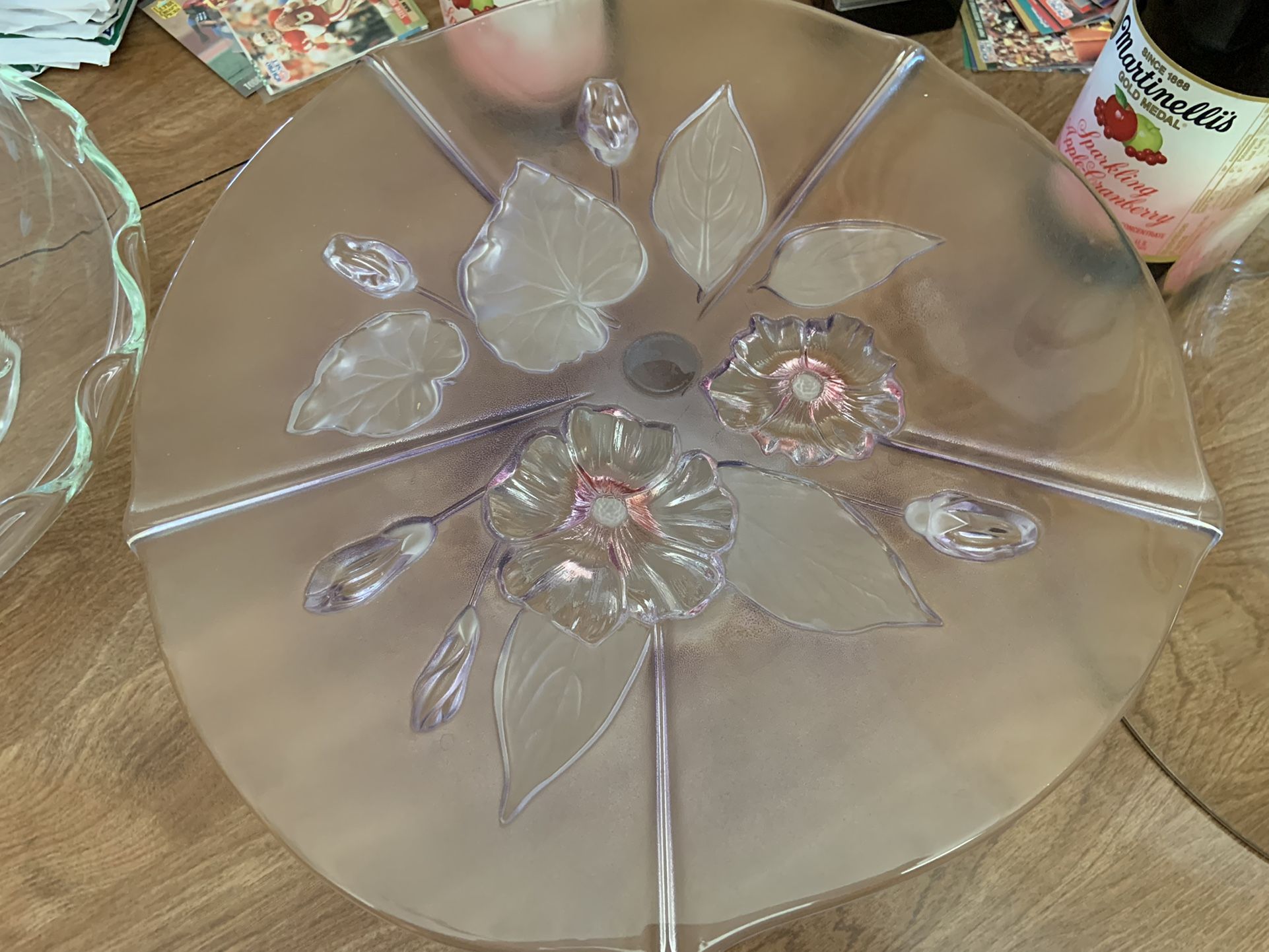 Glass Flower Cake Plate With Top