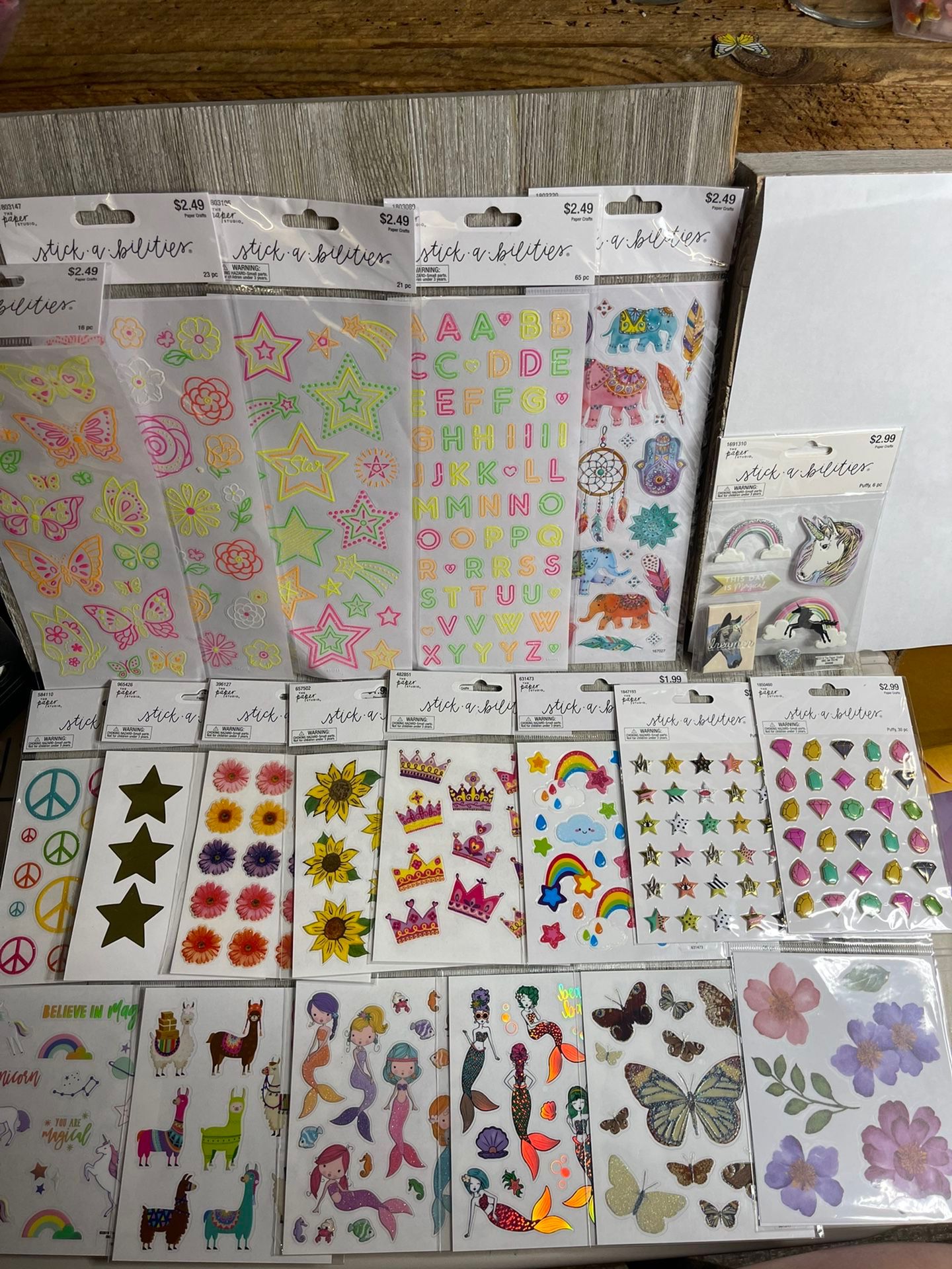 Scrapbook Stickers LOT (20) Neon, Unicorns, Mermaids, Rainbow