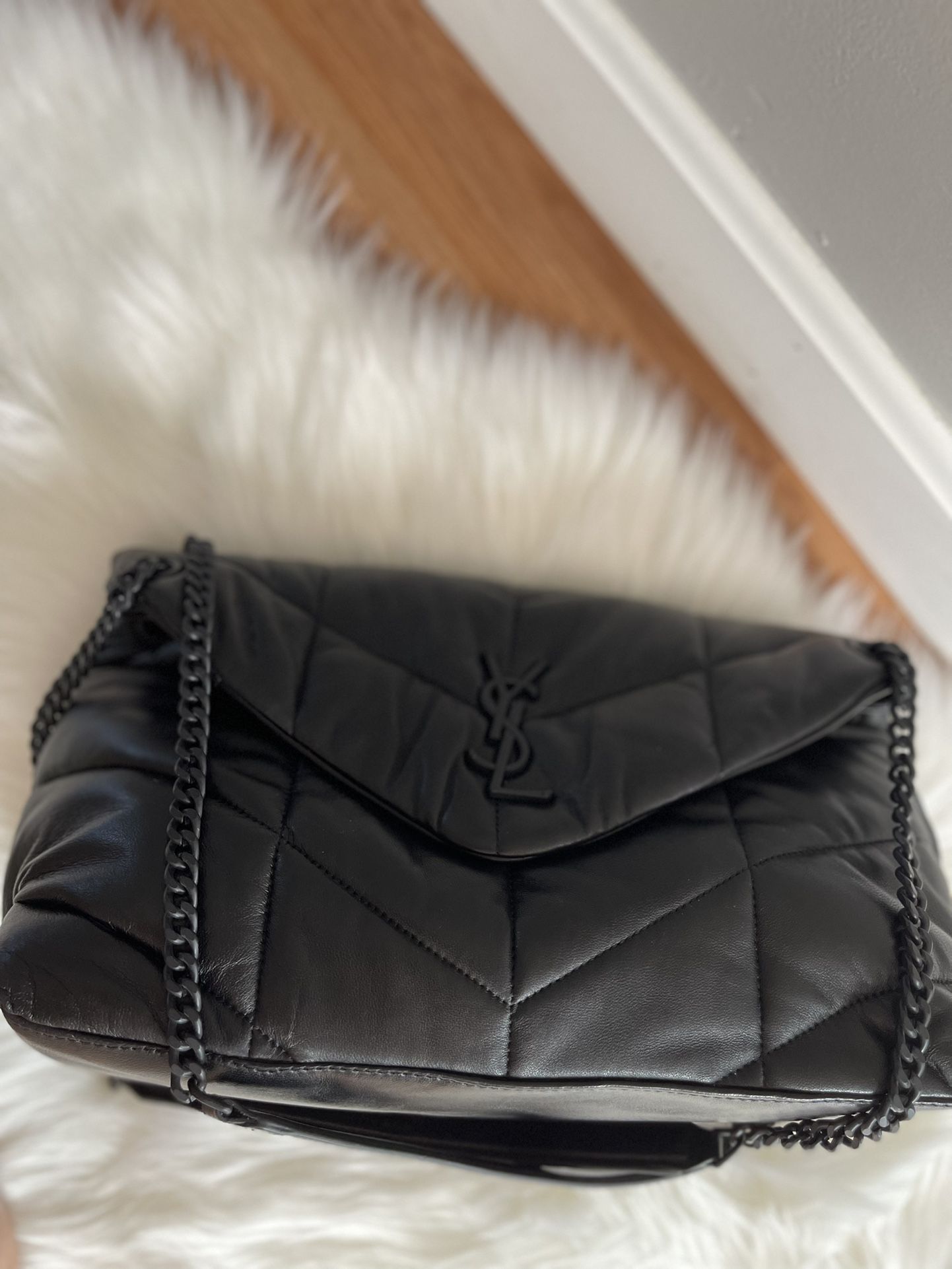 Black %100 High Quaility Leather  Y  S  L Women Shoulder Bags 