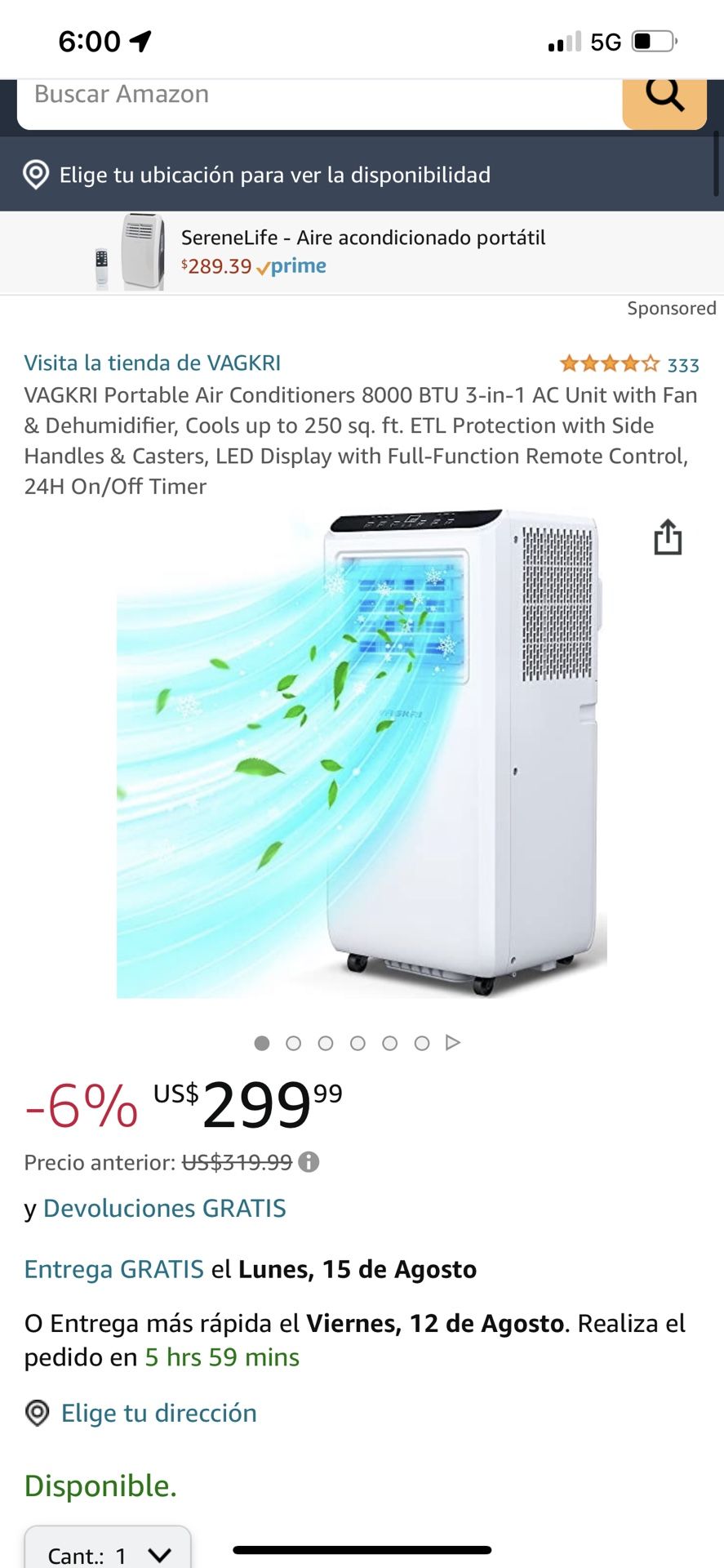 VAGKRI Portable Air Conditioners 8000 BTU 3in1 AC Unit with Fan