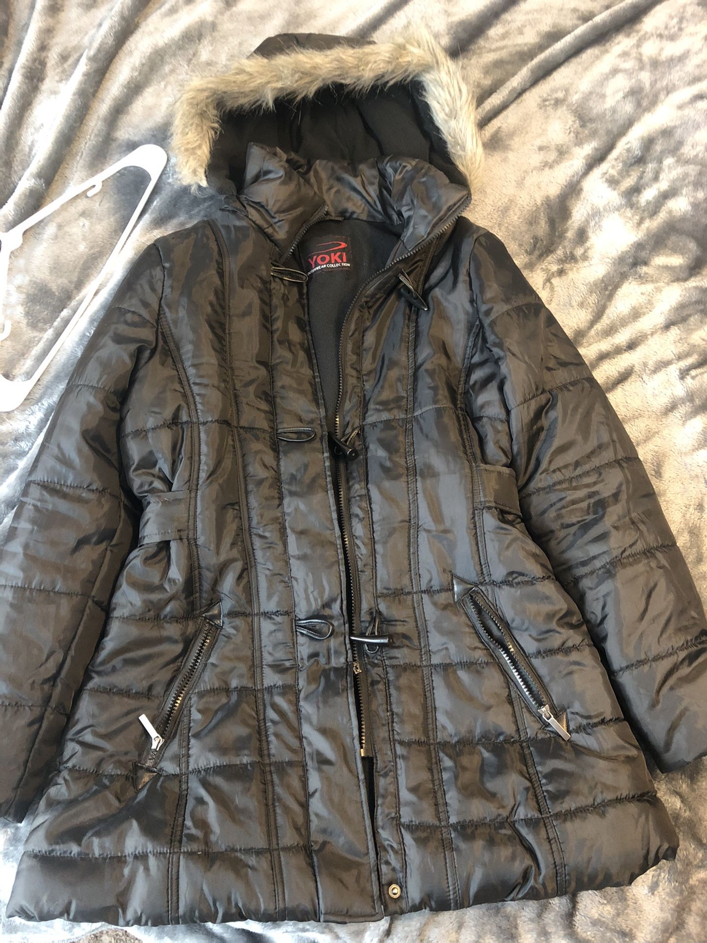 Yoki windbreaker jacket fuzzy hood, Large