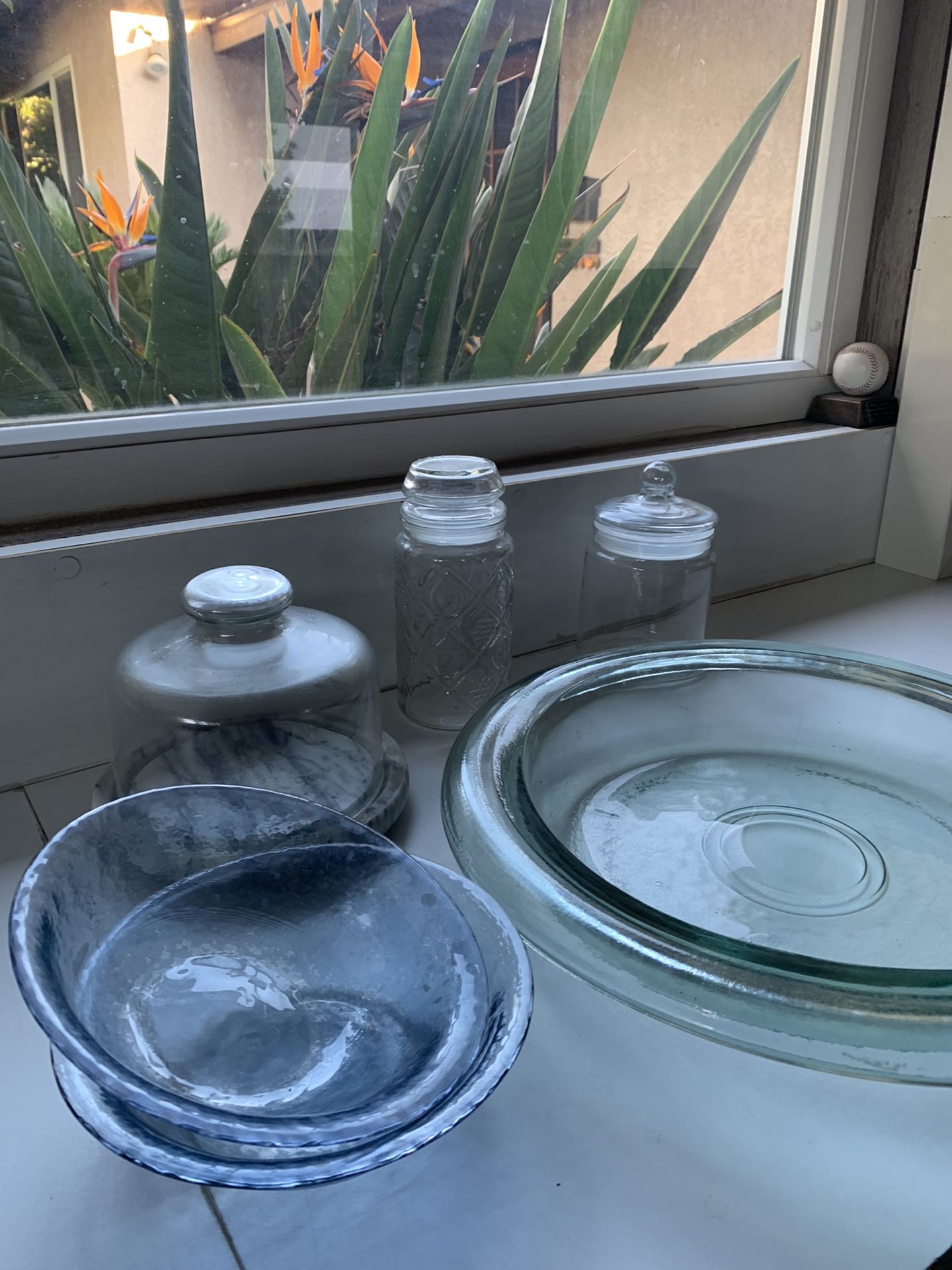 Glass tray , bowls, cheese tray with lid , candy jars