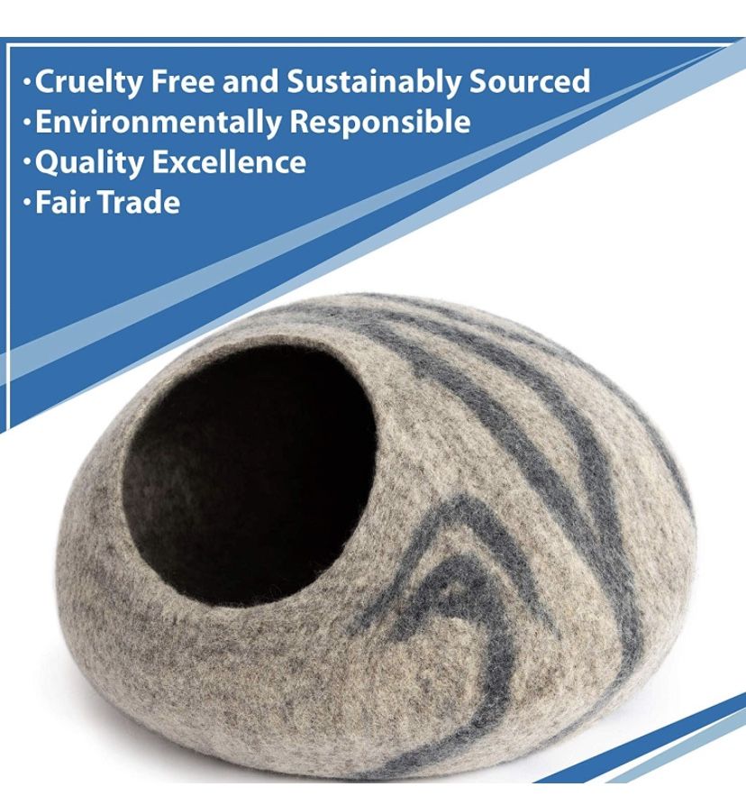 Premium Felt Cat Bed Cave (Medium) - Handmade 100% Merino Wool Bed for Cats and Kittens