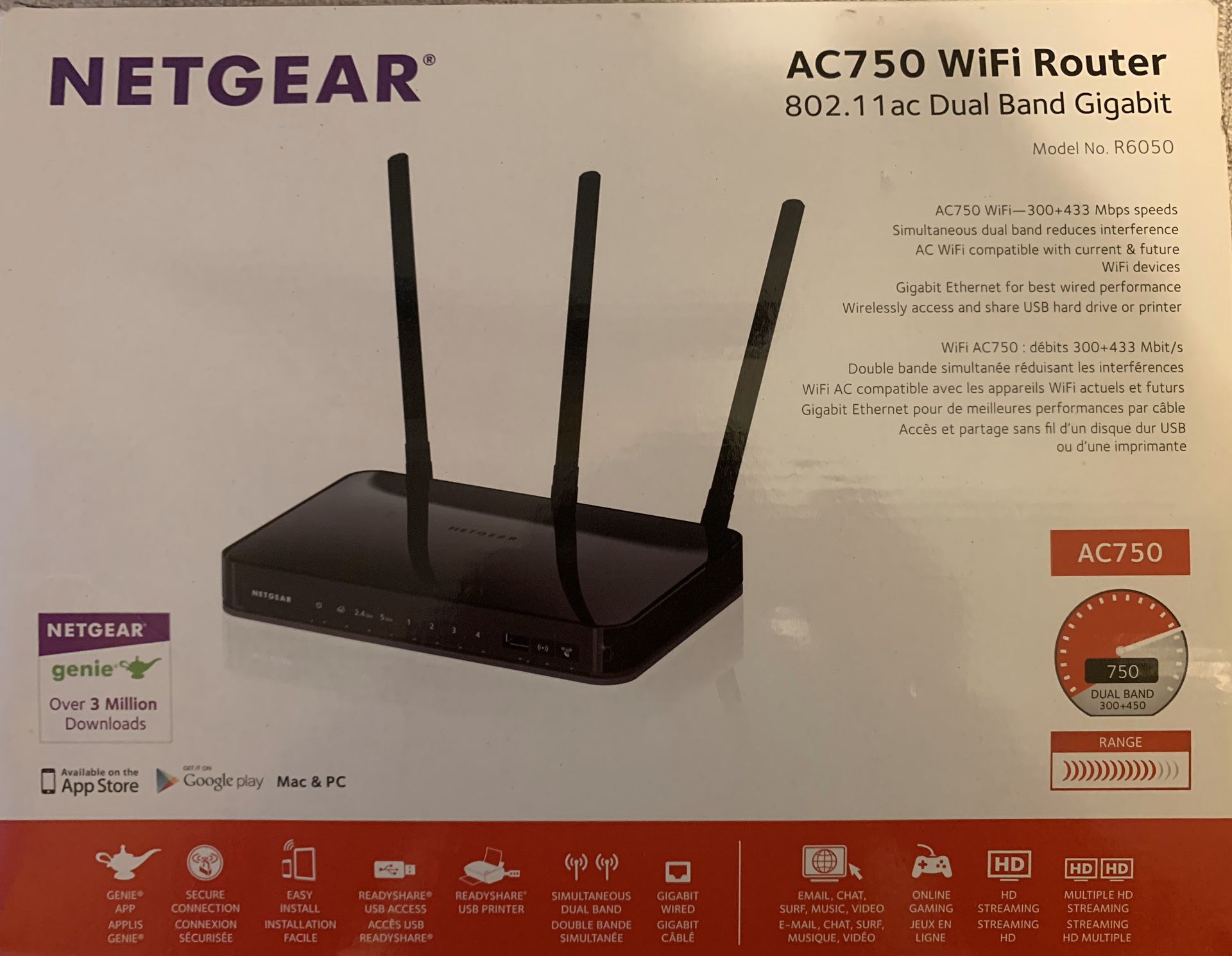 NETGEAR AC750 Dual Band WiFi Gigabit Router (R6050) brand new - $40