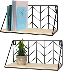 Floating Shelves Wall Mounted Set of 2 Rustic Arrow Design Wood Storage for Bedroom, Living Room, Bathroom, Kitchen Thumbnail
