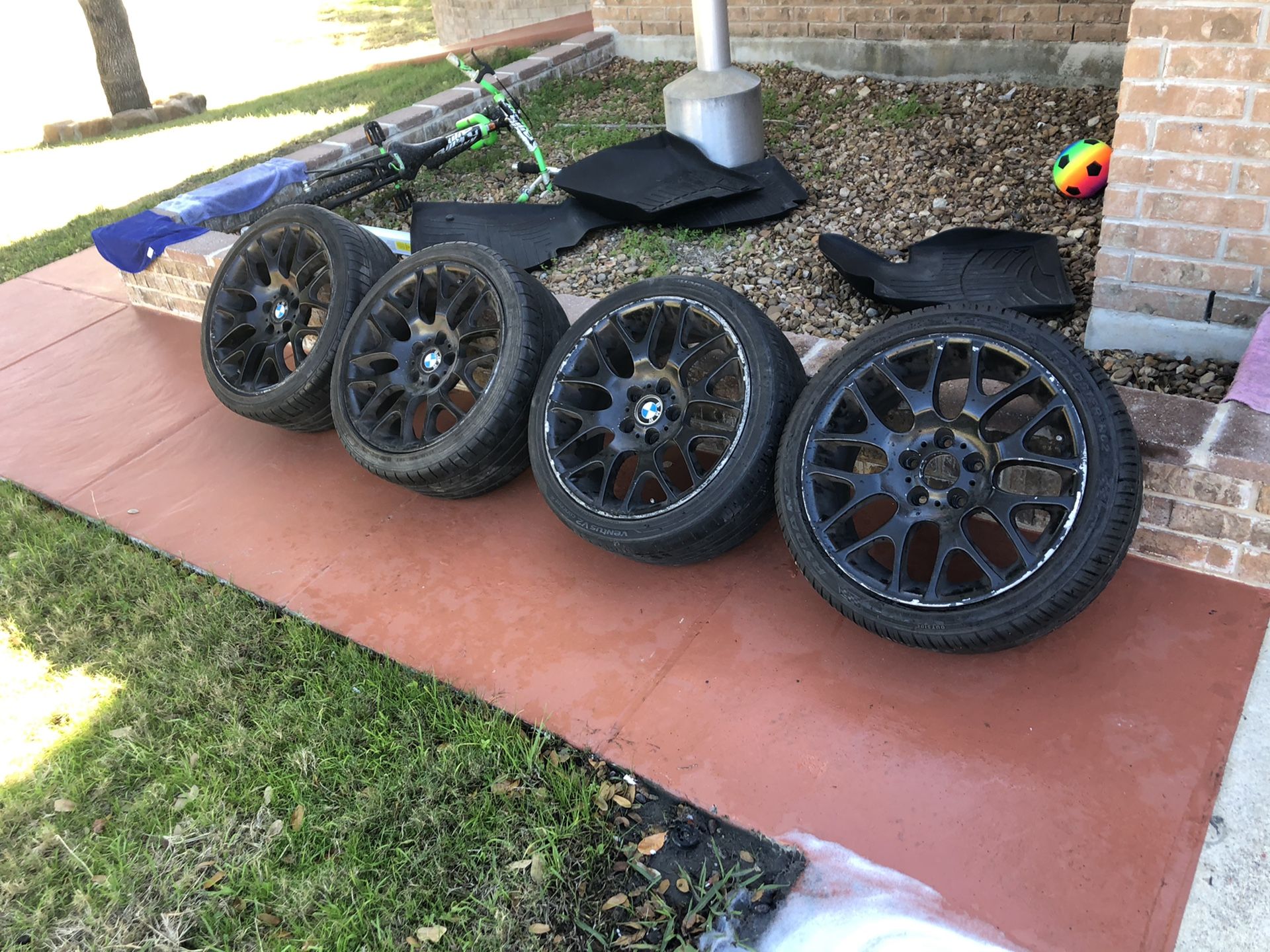 BMW wheels rims tires. I’m not sure what year car these will fit but