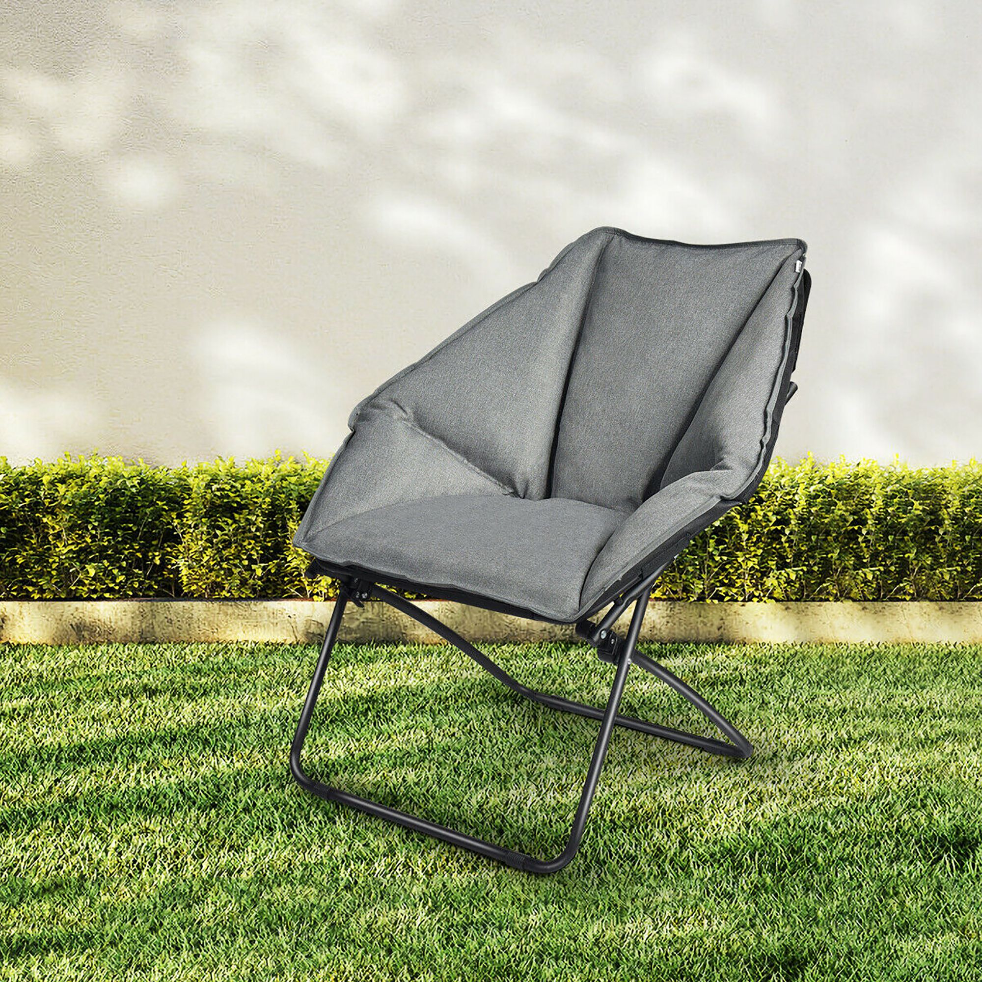 Costway Folding Saucer Padded Chair Soft Wide Seat w/ Metal Frame Lounge Furniture