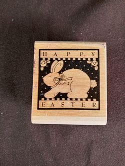 Lot 4 Holiday Wood Mounted Rubber Stamps Thanksgiving Easter Birthday 4th July Thumbnail