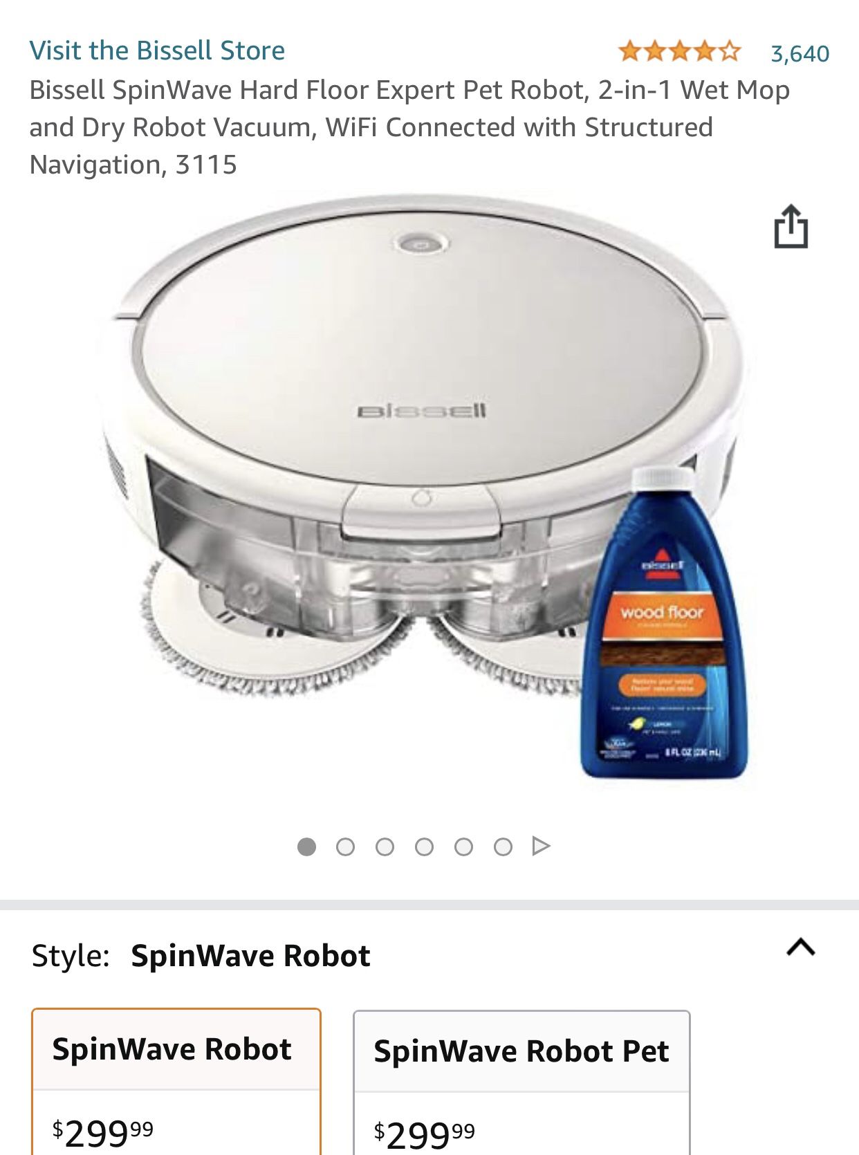 Bissell SpinWave Hard Floor Expert Pet Robot, 2-in-1 Wet Mop and Dry Robot Vacuum, WiFi Connected with Structured Navigation