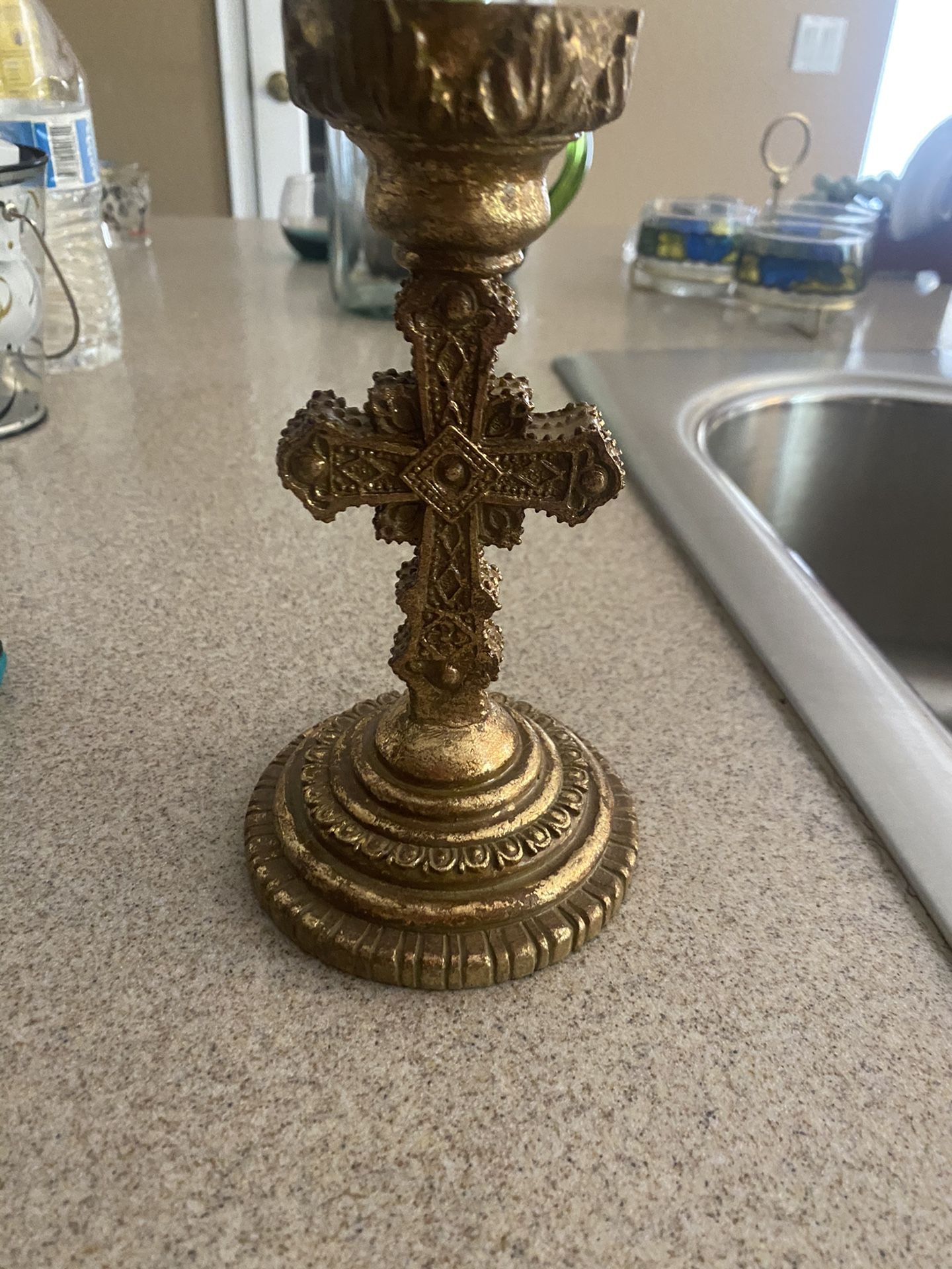 Cross glass candle holder