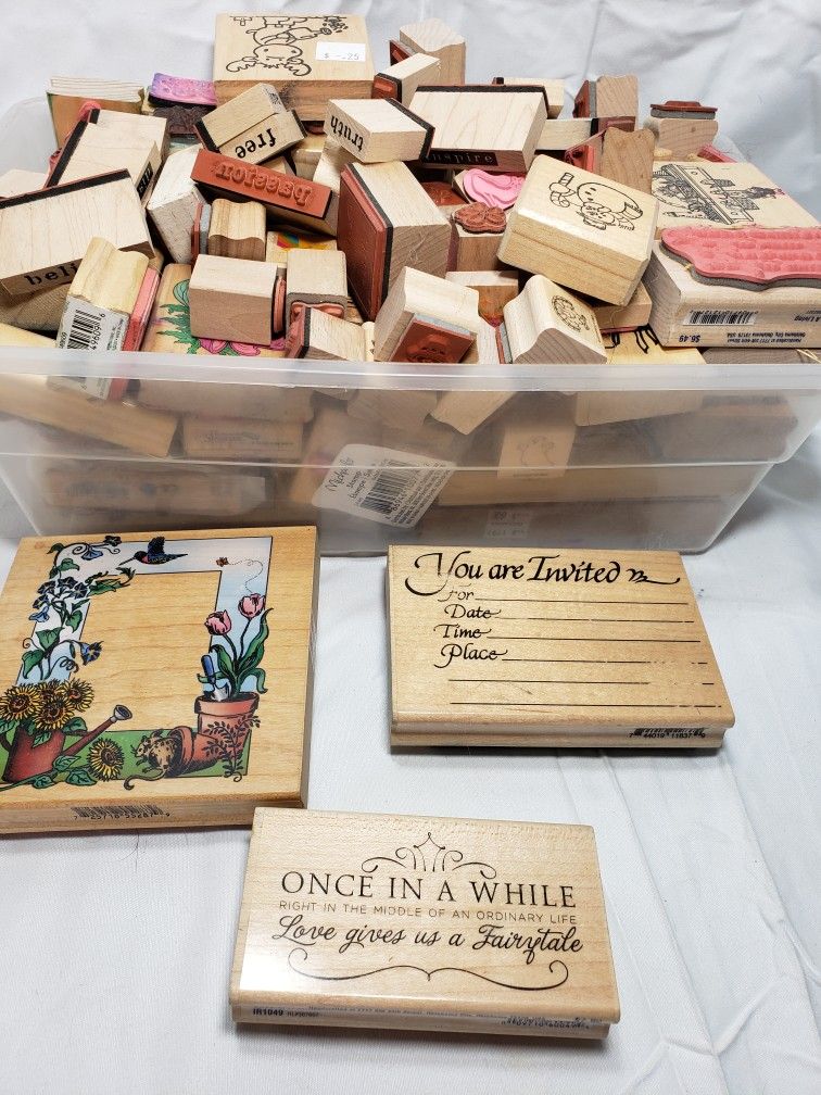 Scrapebooking lot of 95 Rubber stamps . mixed brands, all in good condition & smoke free home. Lot weighs 9 Lb