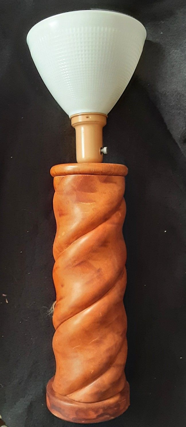 Art Deco Russel Wright Era Leather Twist Table Lamp w Diffuser And Silk Cord
