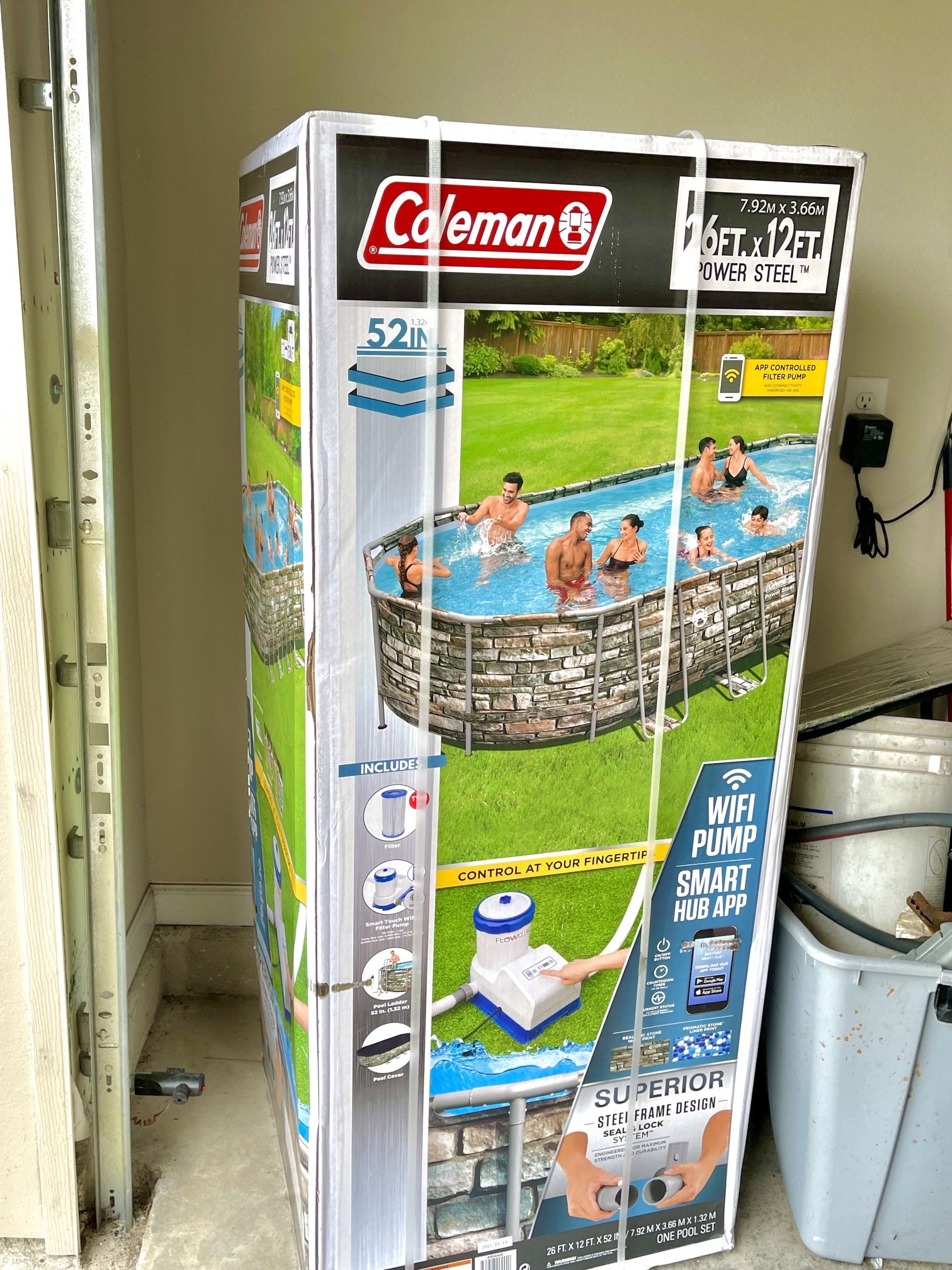 Coleman 26ft x 12ft x 52 inch Power Steel Oval Above Ground Pool with