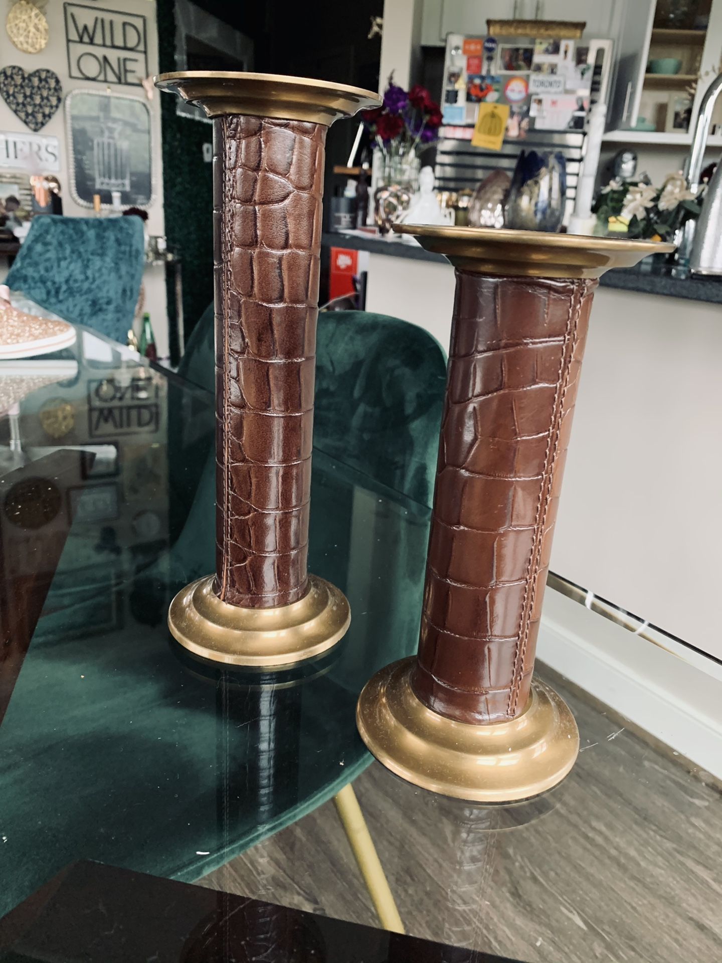 Brass & Leather Candle Stick Holders