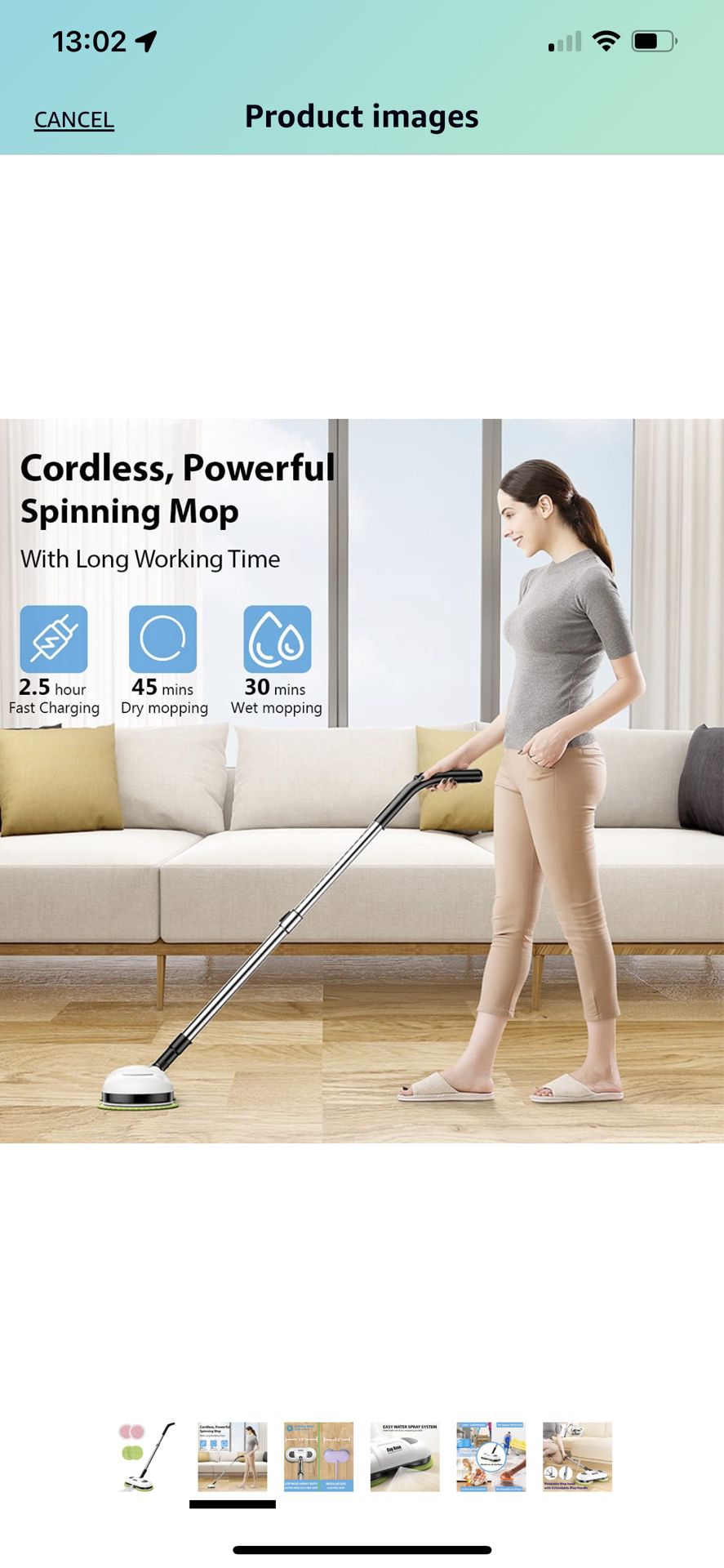 Cop Rose Cordless Electric Mop, large Size Electric Spin Mop with LED Headlight and Built-in Water Tank, Extendable Spray Mop with Mopping & Waxing Pa