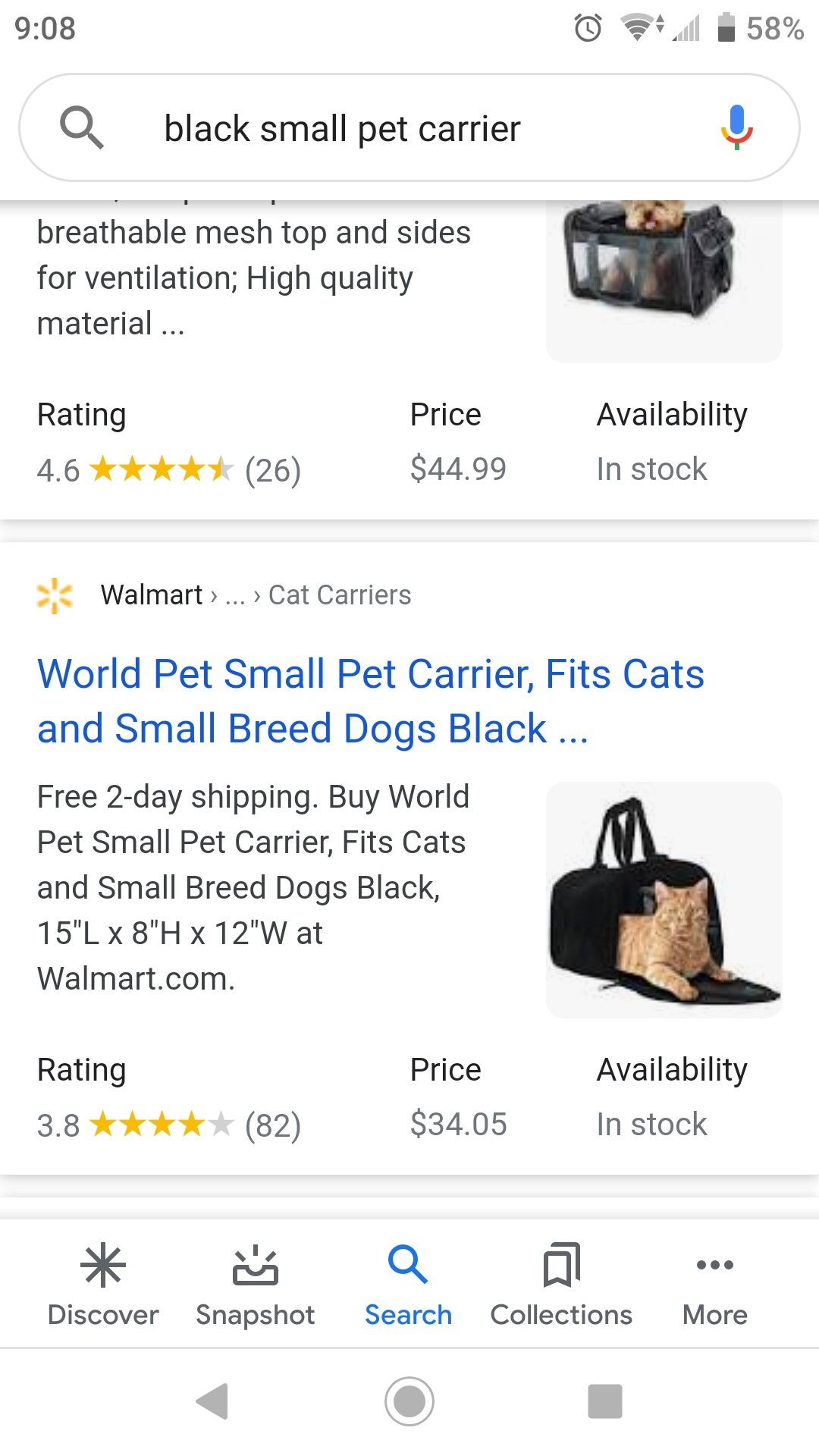 Hard bottom Pet carrier for cats/small dogs.